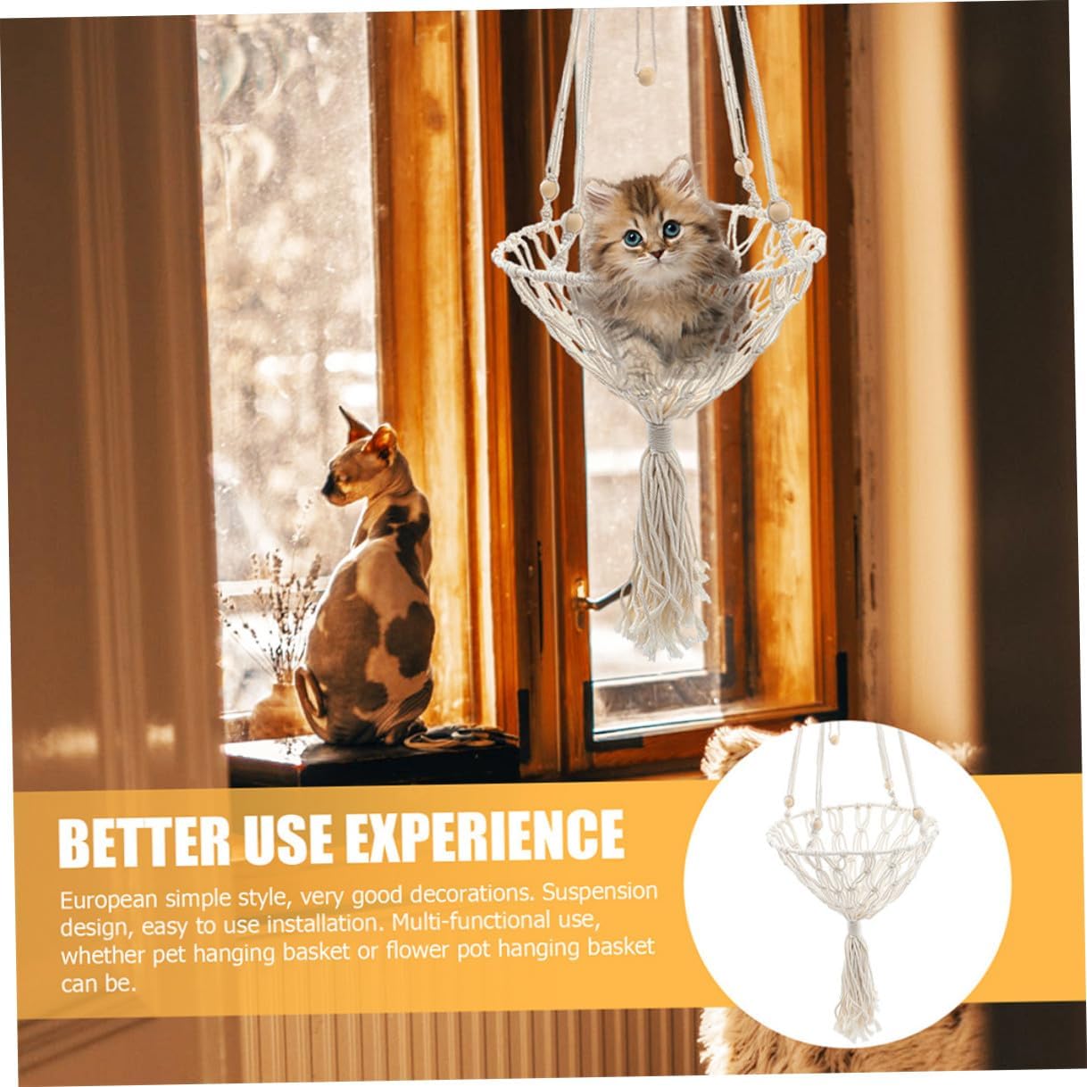 VICASKY Hanging Cat Hammock 40cm Bohemian Woven Pet Bed Wear-Resistant Cat Nest to 30 Lbs Kitten Supply