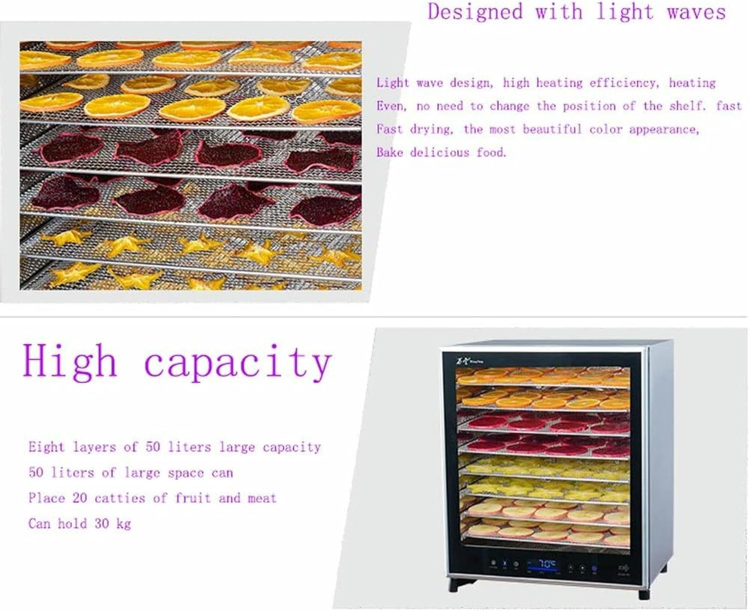 6 Tray Food Dehydrator Snack Dehydration Dryer Fruit Vegetable Herb Meat Stainless Steel Drying Machine