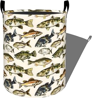 Colorful Fish Laundry Basket, Dorm Nursery Foldable Laundry Hamper Organizer for Bathroom Decor, Toy Clothes Storage Box for Bedroom 19.7x15.7 Inch