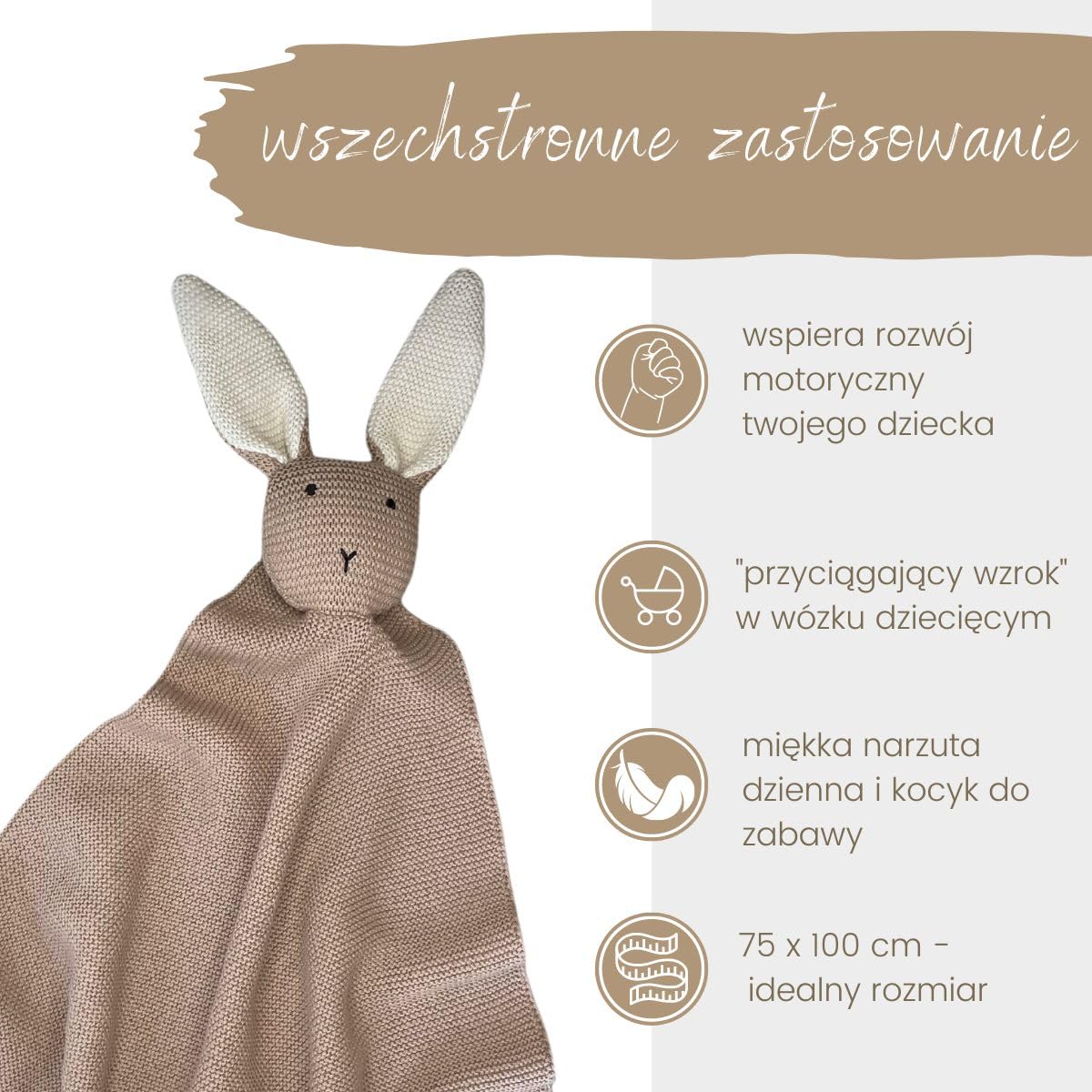 DIKOS Oryginalny kocyk SCHMUSE-HASE Brązowy dla niemowląt - 100% bawełna organiczna, dzianina dla dziewczyny/chłopca - oryginalny sprzęt, prezent z okazji narodzin dziecka