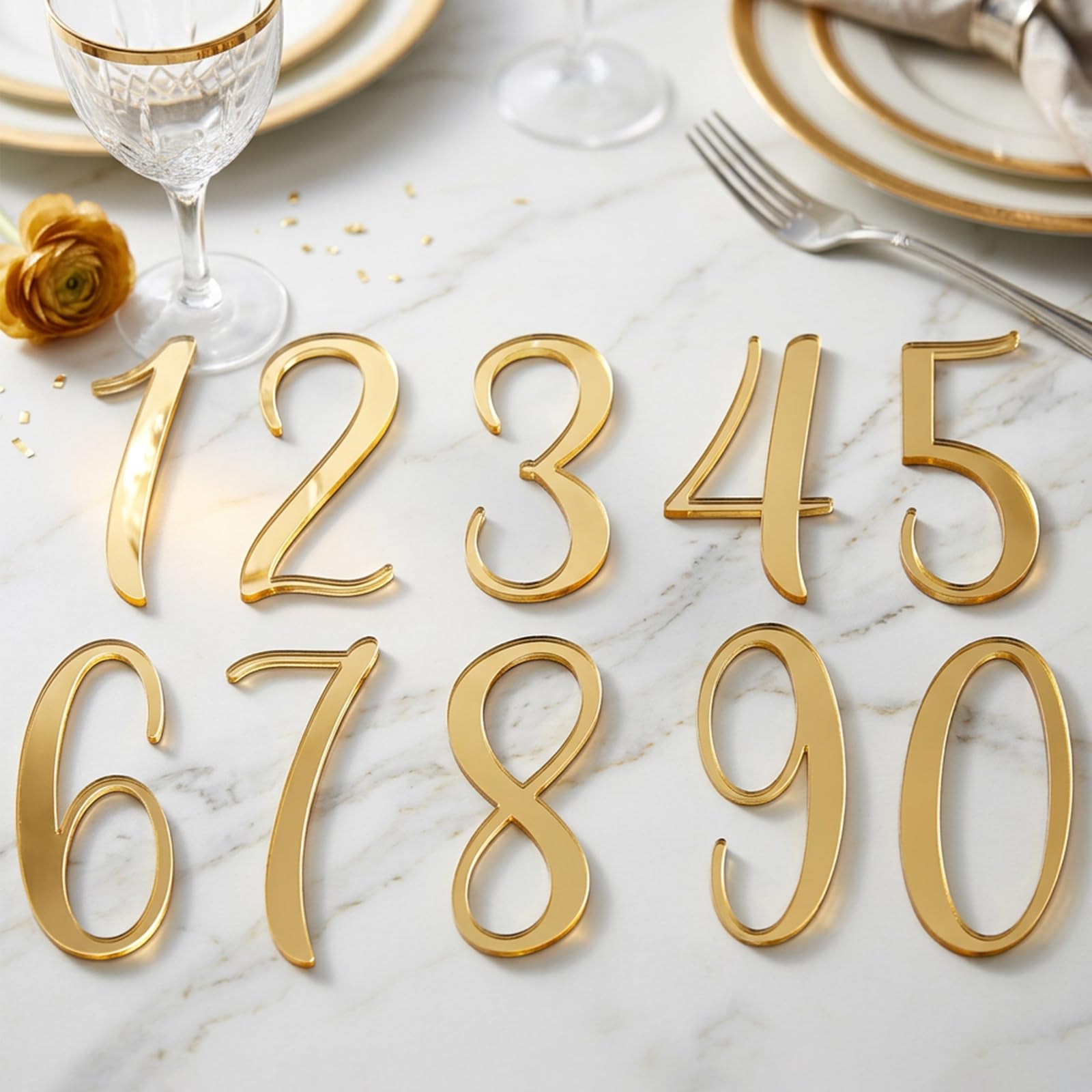 Gold Acrylic Cake Topper - Reusable Elegant Number Decor for Adult Birthday Parties, Anniversary Celebrations - Durable & Easy Clean Cake Decoration (Set of 0-9)