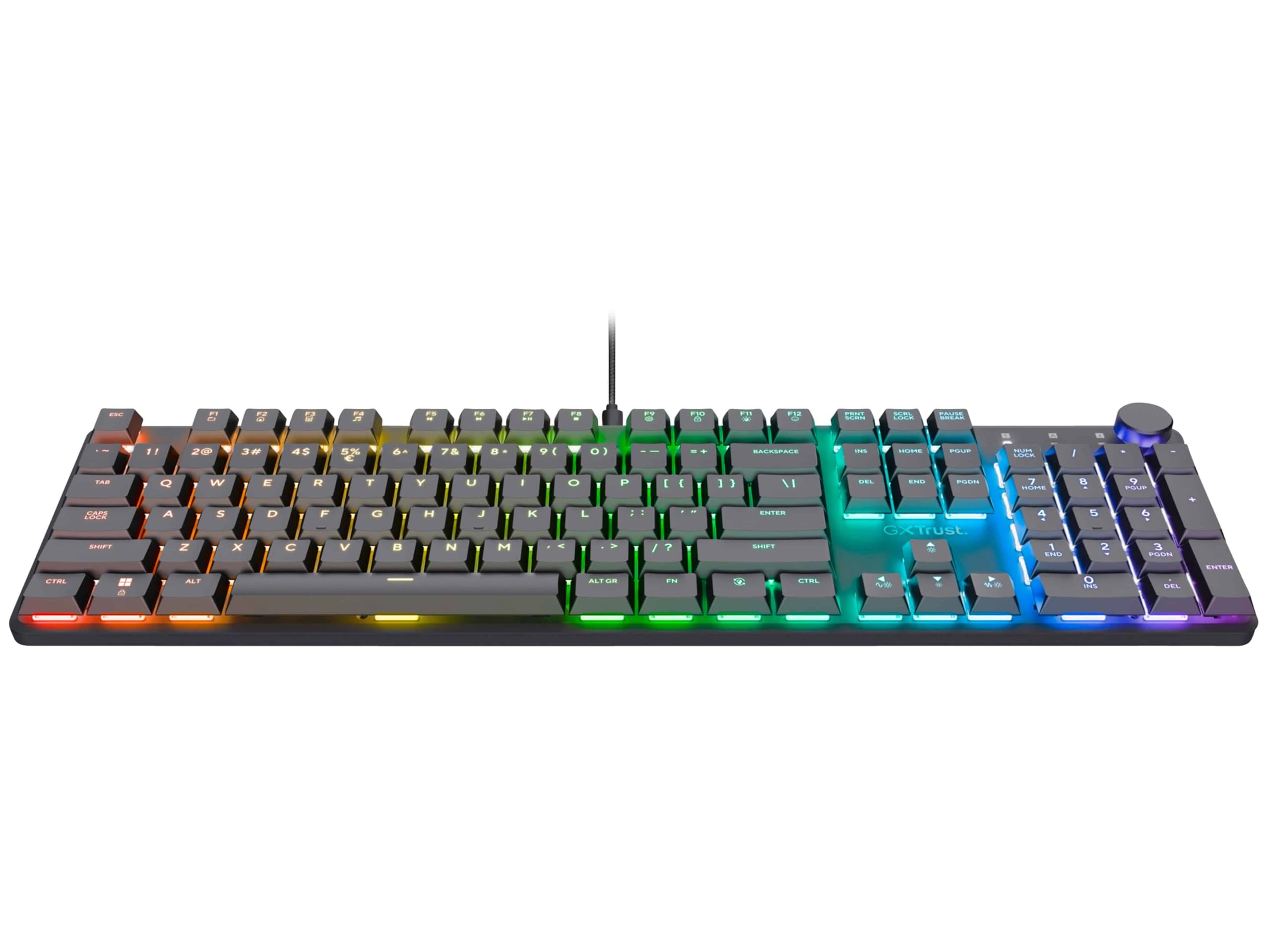 Trust Gaming GXT 866 Torix klawiatura mechaniczna, niemiecki układ QWERTZ, przełączniki Huano, płaskie klawisze, oświetlenie RGB, Anti-Ghosting N-Key, Rollover USB, programowalna klawiatura gamingowa,