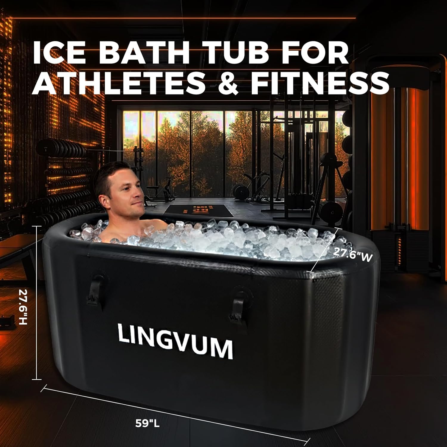 XXL Inflatable Ice Bath Tub for Athletes, 195 Gallon Cold Plunge Tub with Lid, Water Chiller Compatible, Portable Oval Freestanding Bathtub for Cold Water Therapy Recovery Indoor Outdoor Black