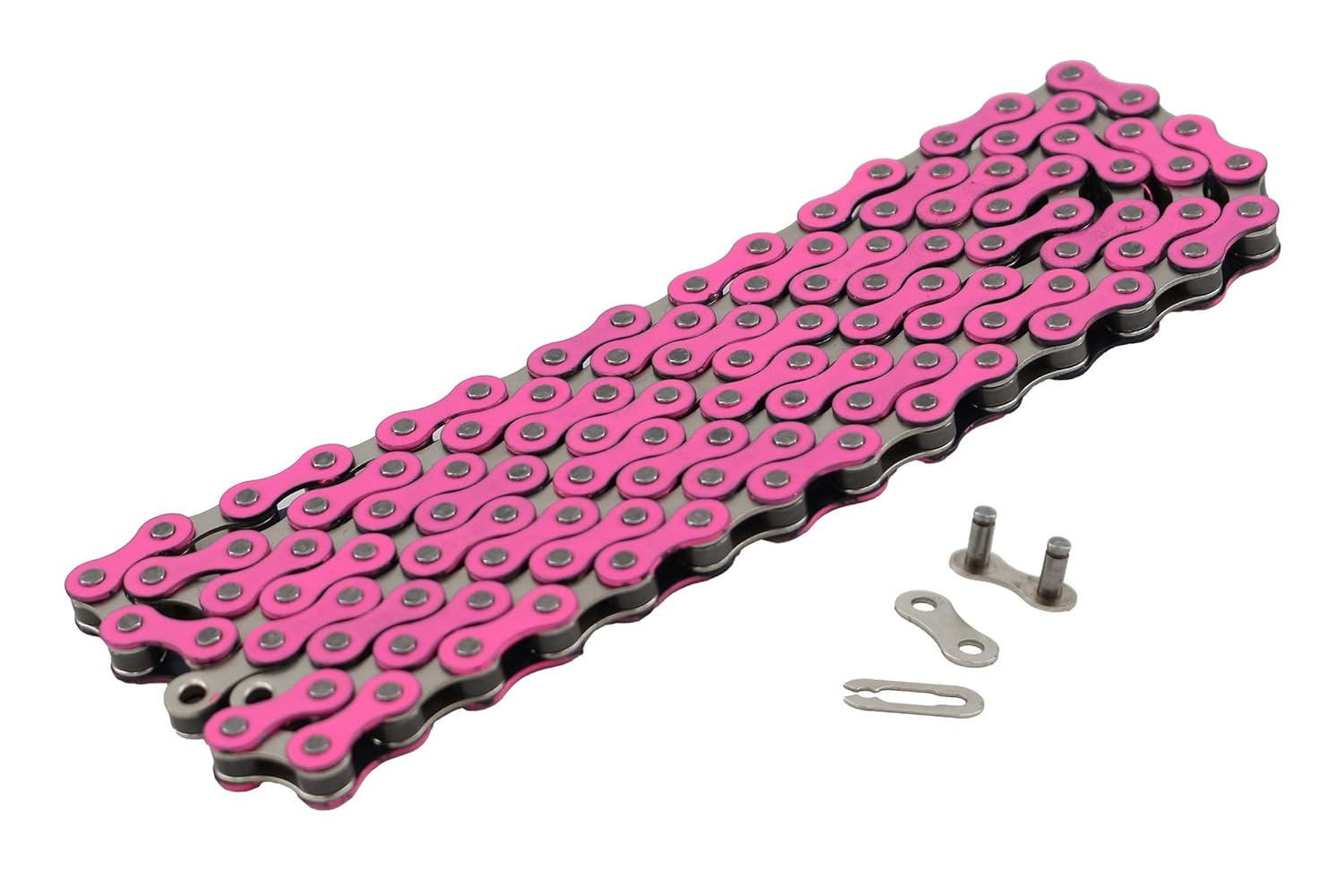 Bicycle Chain, 116 Links, 1/2 x 1/8 inches, Steel Single Speed with Magic Buckle, for Fixed Gear Bikes, Commuter Bikes, MTB (Pink)