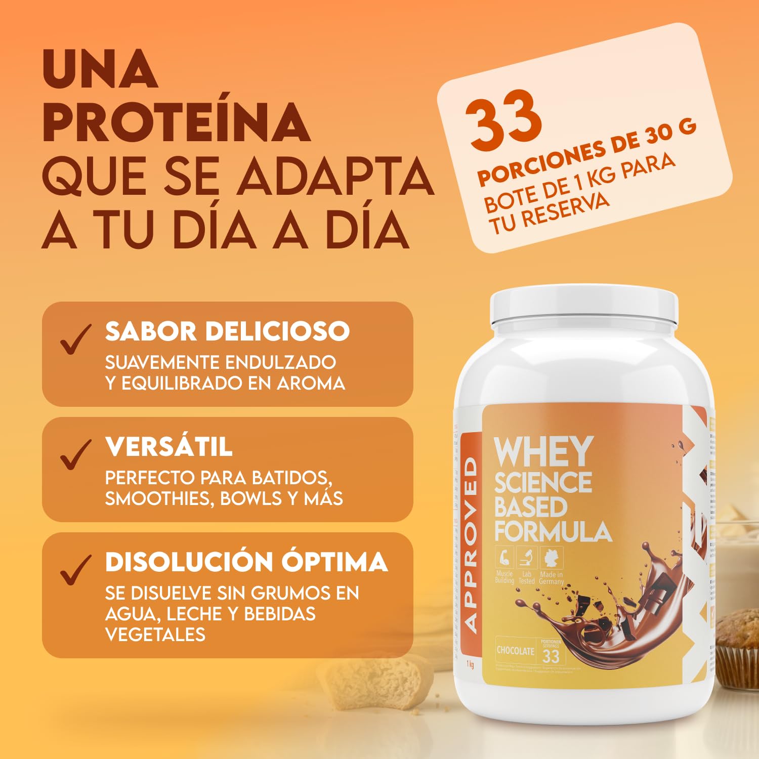 WFN Approved Whey Proteína en Polvo – Chocolate – 1 kg – Con Lactasa – Proteína de Suero de Alta Solubilidad – Producido y Analizado en Laboratorio en Alemania