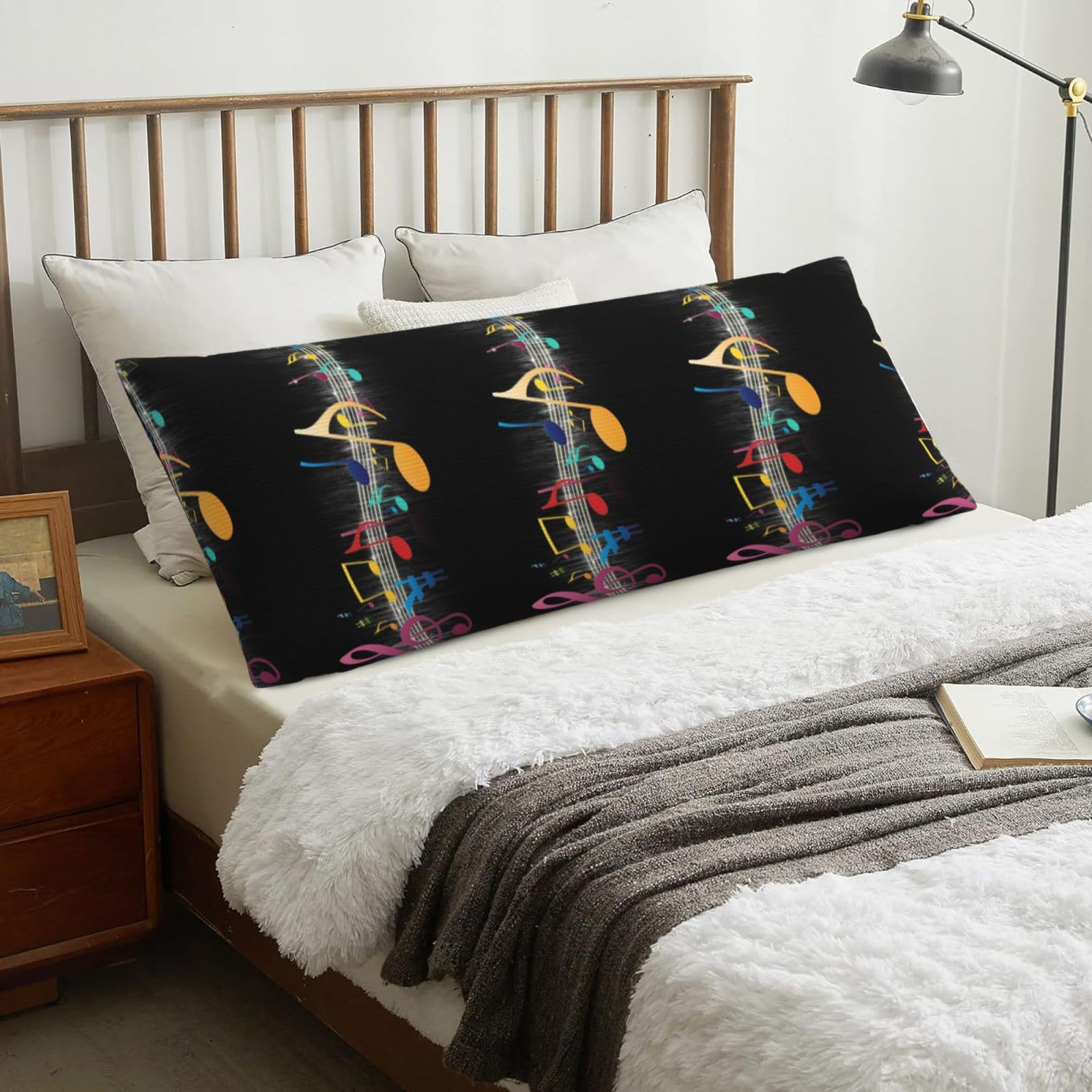 Music Notes, Body Pillow Cover with Zipper,Long Body Pillowcase 20 x 60 in