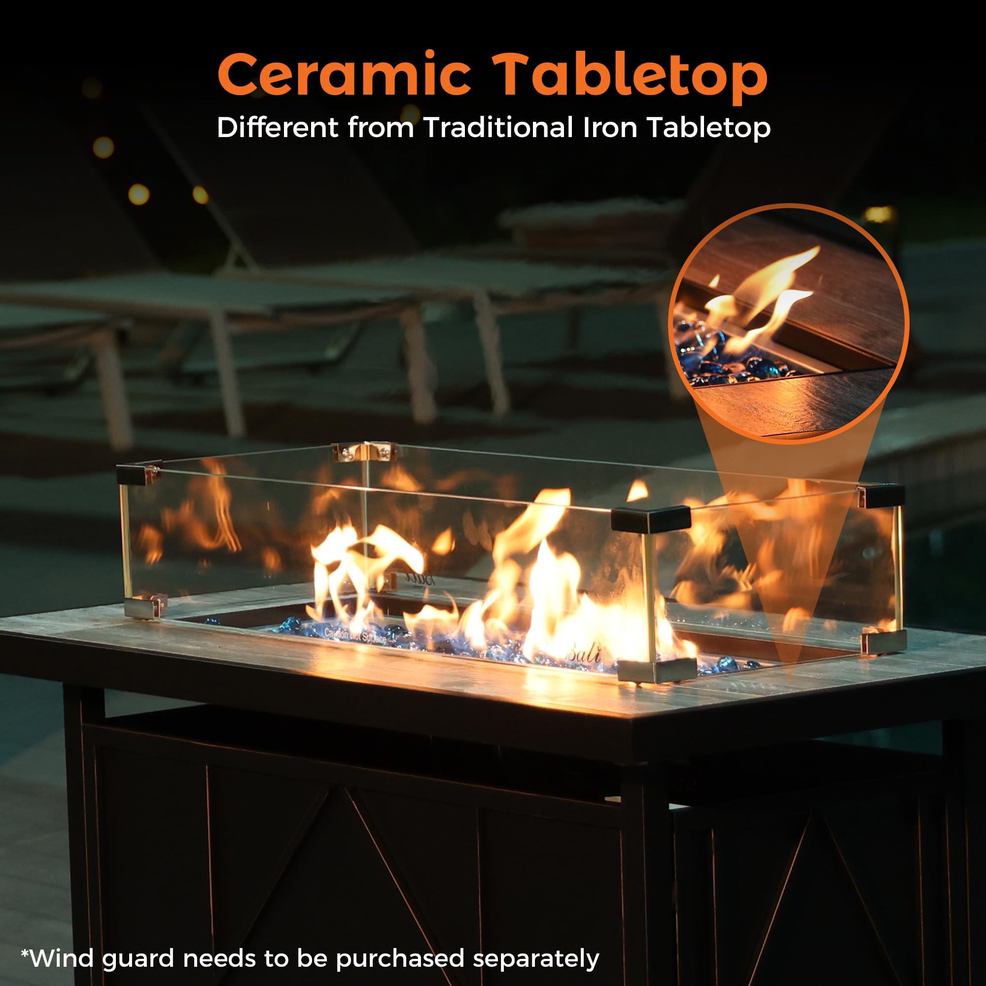 BALI OUTDOORS 42 inch Propane Fire Pit Patio Outdoor Fire Pit Table Large Black Firepits for Outside Rectangular - 4