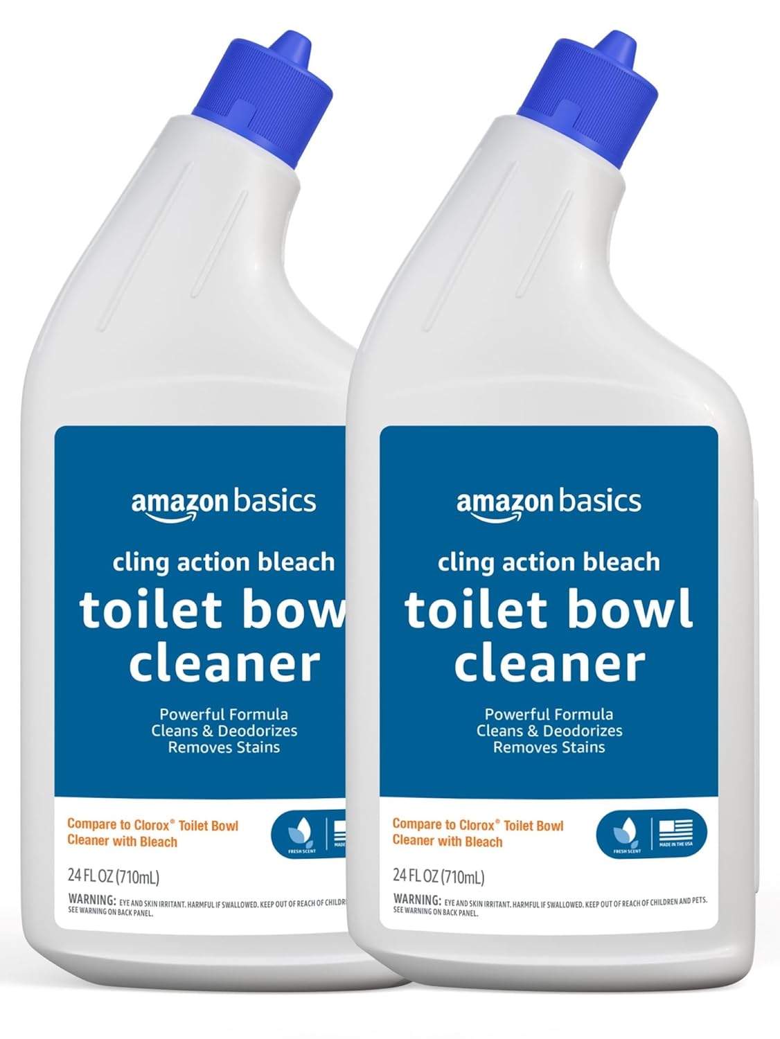 Amazon Basics Toilet Bowl Cleaner with Cling Action Formula Bleach Fresh Scent 24 Fl Oz Pack of 2