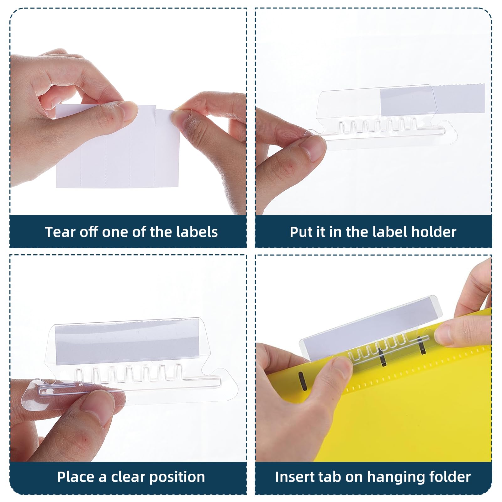 NICENEEDED 100 PCS Hanging File Folder Tabs 2 Inch, Plastic Hanging Folder Tabs Clear Hanging File Folder Tabs with Inserts - Image 4
