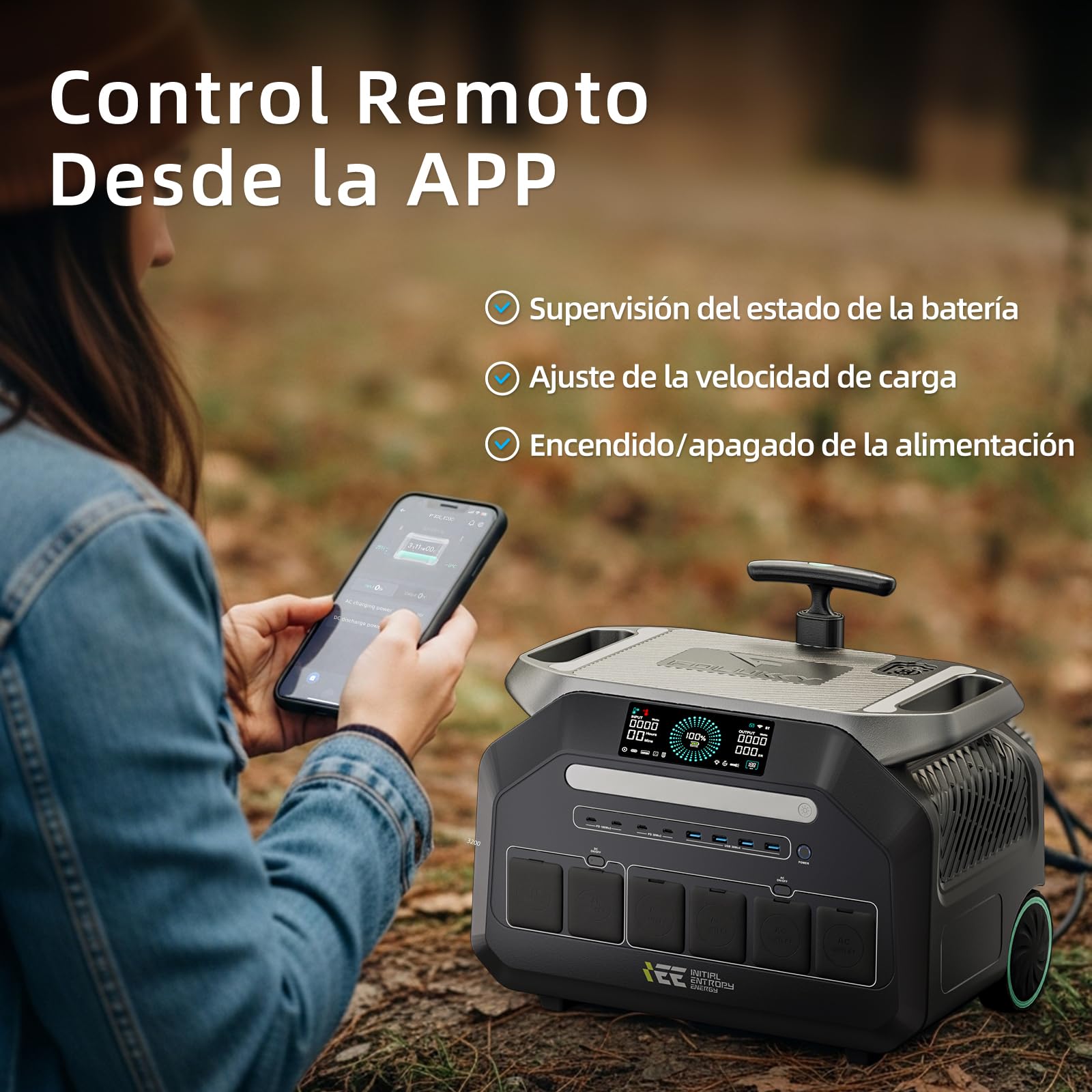 IEE 3200W Generador Solar P3200 con Paneles Solare 500W, 2048Wh Estación de Energía Portátil, LiFePO₄, Carga 80% en 45 min, Aplicación, 16 Puertos, Power Station para Camping, Caravana y Emergencias