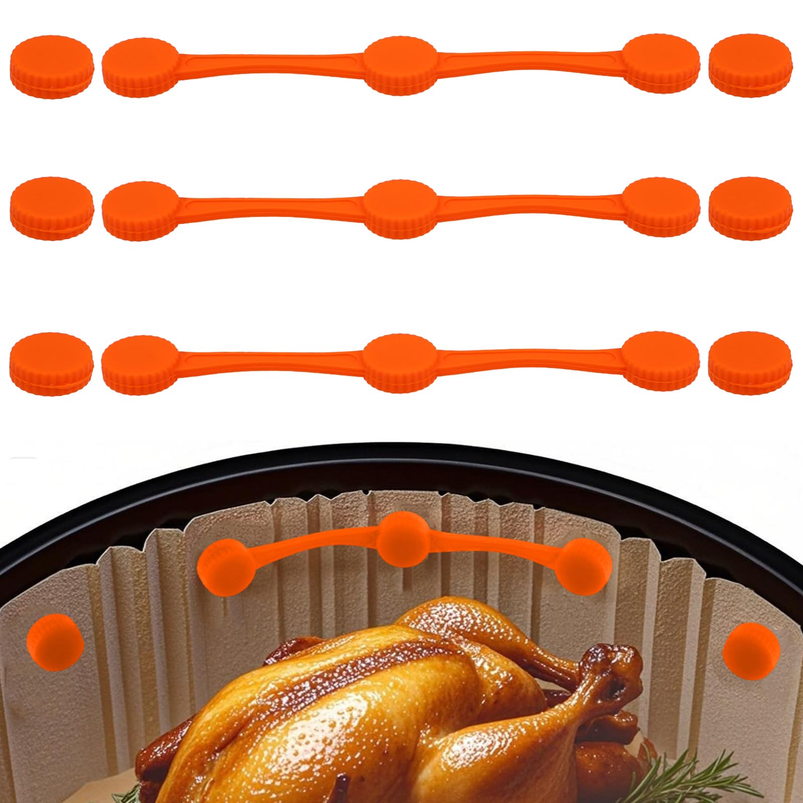 3 Sets Air Fryer Magnet Silicone Buckle, Secure Locking Disposable Liners Heat-Resistant & Prevent Paper Burns Magnetic Clips Holder for All Iron Air Fryer Accessories (Orange)