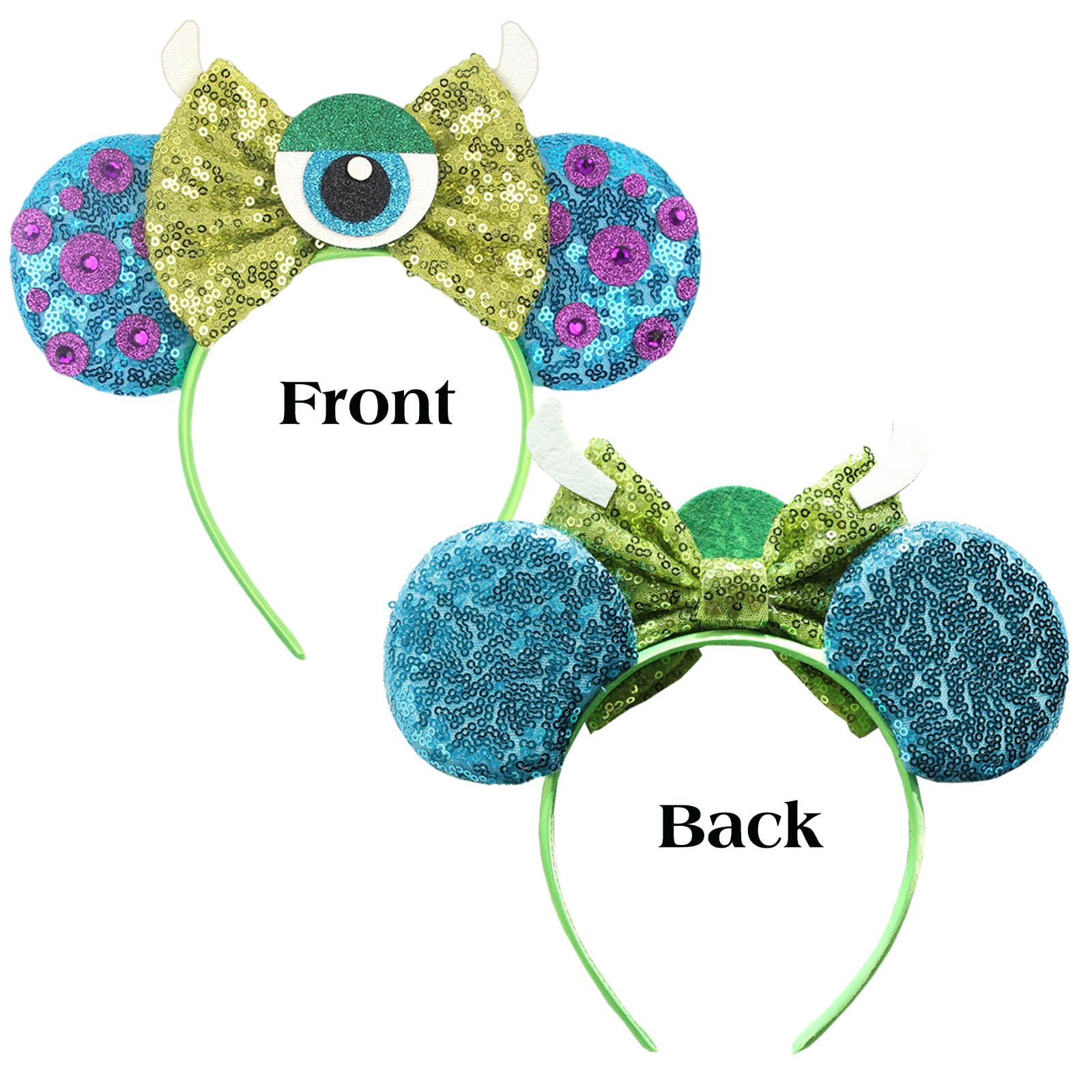 FACHPINT Mike and Sully Headband, 2pcs Green and Blue Sequin Mouse Ears for  Child Photo Props, Party, and Theme Park, Cute Sulley Ears for Boy :  Amazon.in: Toys & Games