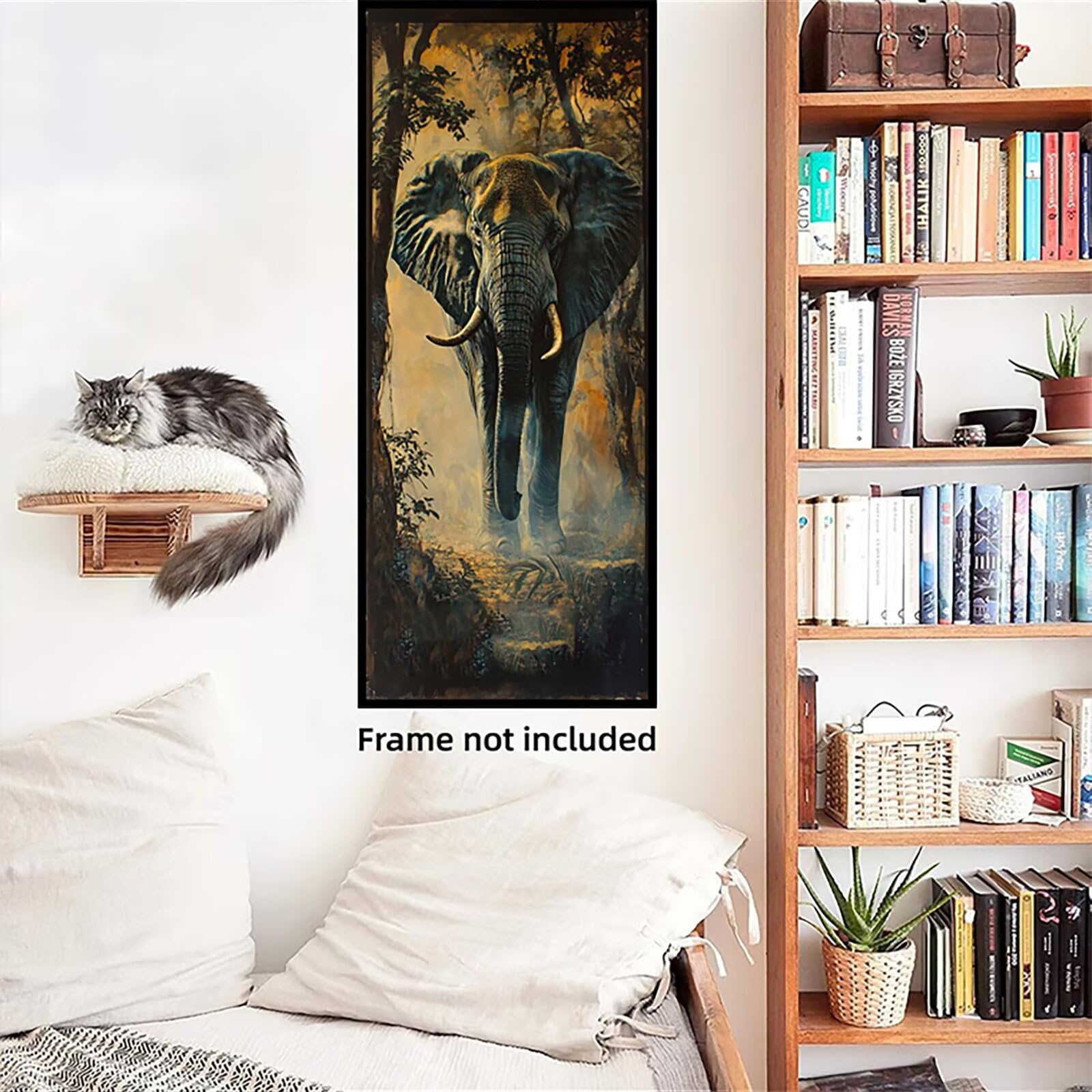 Malen Nach Zahlen 50x150cm Leinwand Elefant Malen Nach Zahlen Erwachsene mit Ohne Rahmen, DIY Kreativ Set für Erwachsene mit Pinseln und Acrylfarbe, Zimmer Deko Wald Landschaft Geschenk, P0M-959