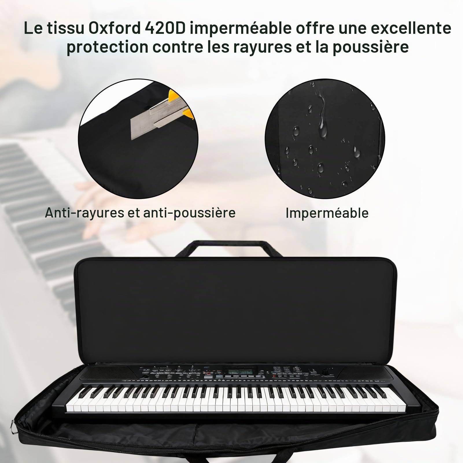 ReachMall Étui pour clavier électronique 61 touches, tissu Oxford 420D, sac professionnel double poche, sac d'orgue électronique portable, étui rembourré portable