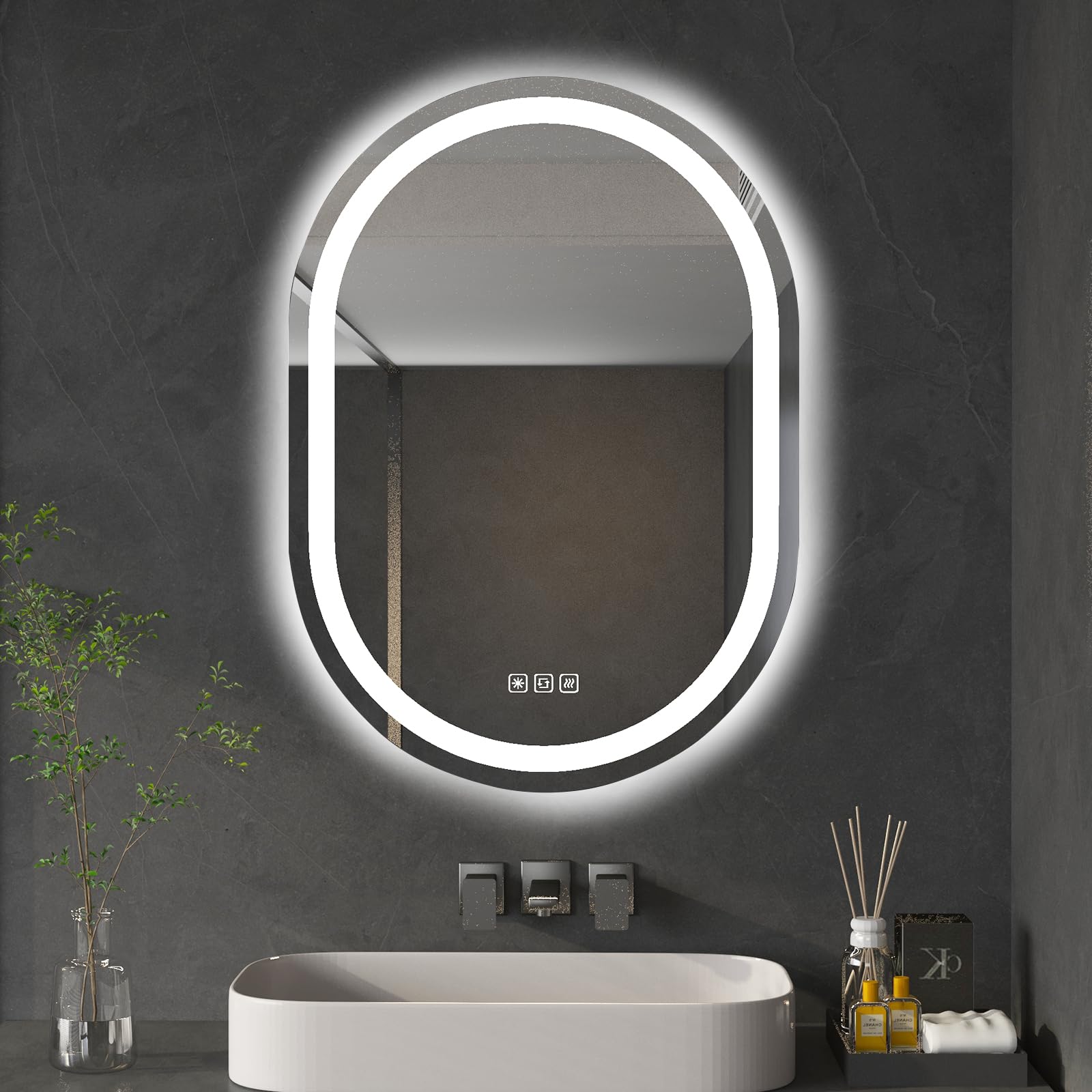 furduzz 500x700mm Oval LED Bathroom Mirror with Light, Illuminated Wall Mounted Vanity Mirror with Front and Backlit Lights, Anti-Fog, Waterproof Smart Mirror, Memory Function, 3 Colors Dimmable