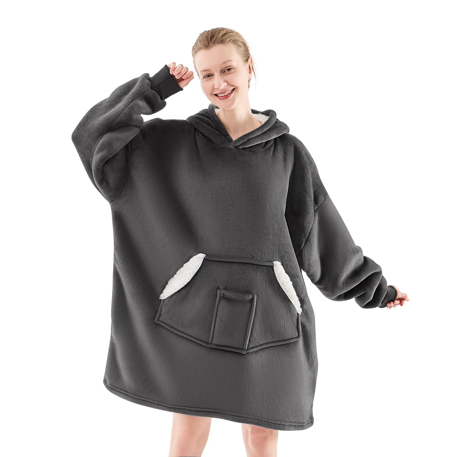 Sponsored Ad - NORD ECO Wearable Blanket Hoodie, Oversized Sherpa Fleece Sweatshirt Blanket with Giant Pockets & Sleeves for Adult, Cozy Hooded Blanket, Winter Gift for Women, Dark Grey