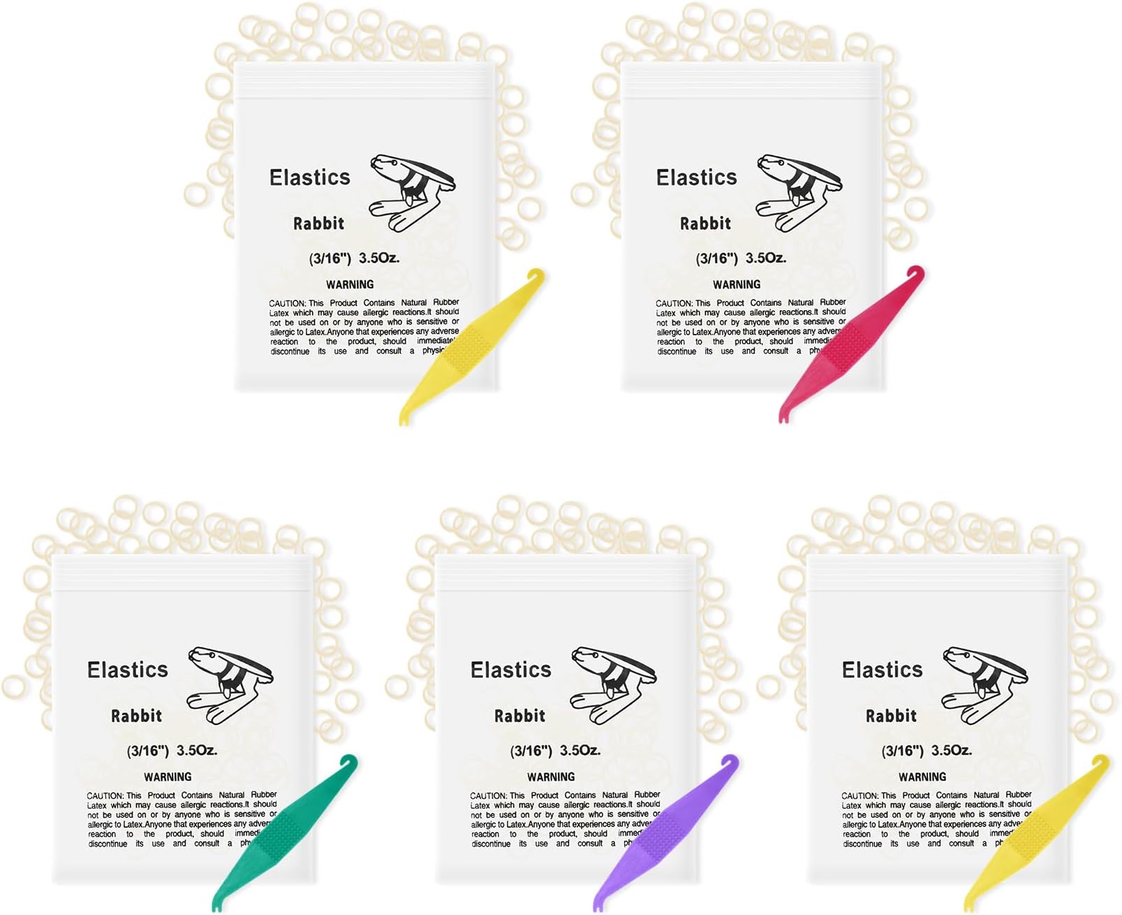 Annhua Orthodontic Elastic Bands 500 Pcs Braces Bands with 5 Pcs Placers, Rubber Dental Elastics for Teeth Gap, Braces, and Crooked Teeth (Rabbit 3/16" 3.5OZ)