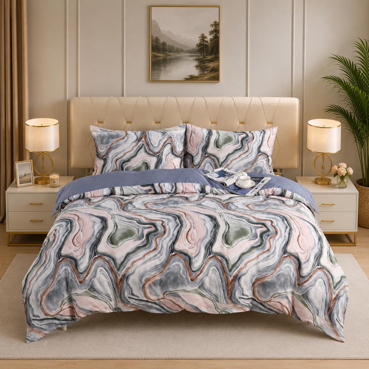 Textile Home Home Décor Galaxy King Bedding Set 4 Piece - Super Soft Microfiber Duvet Cover + Deep Fitted Sheet