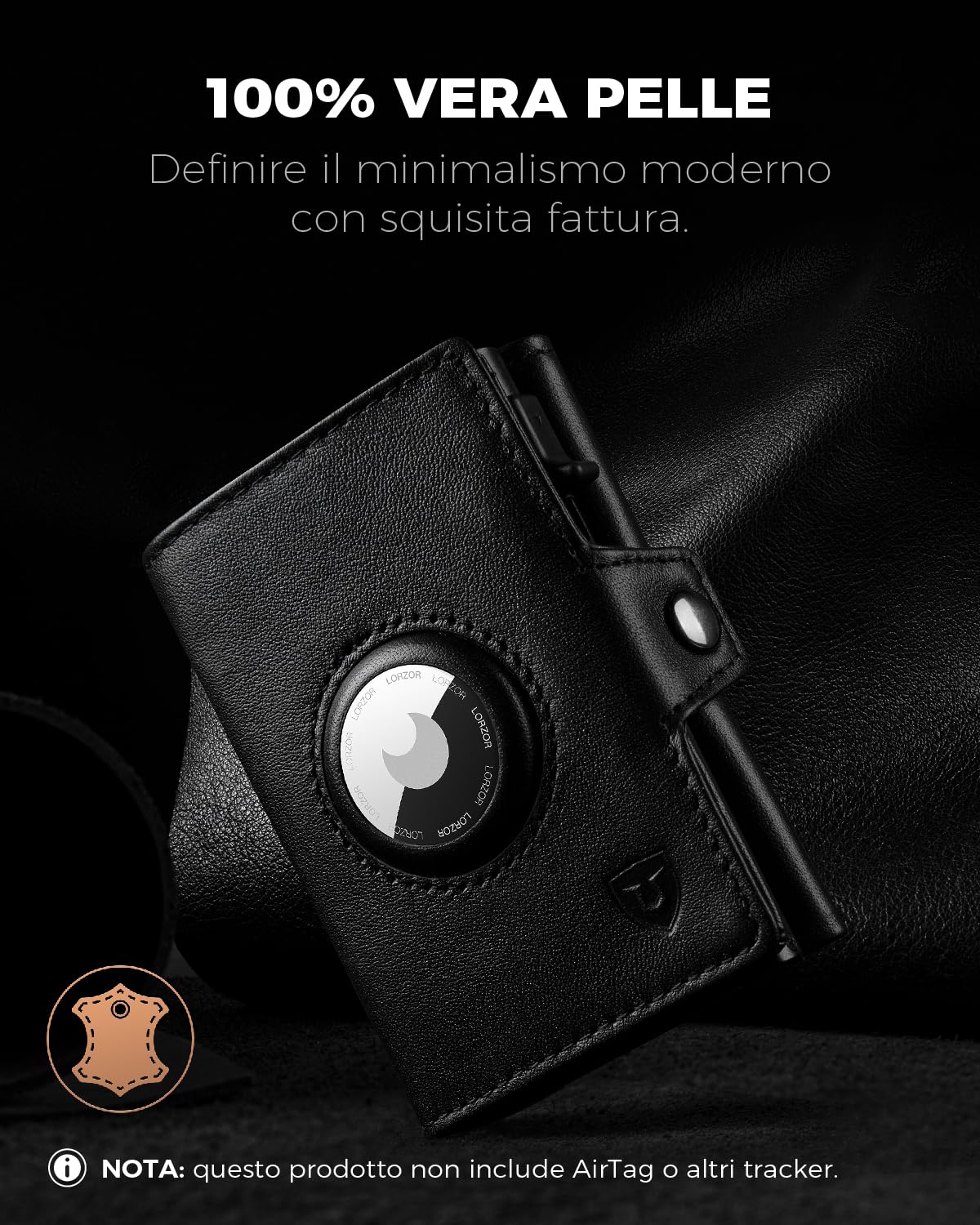 LORZOR® Portafoglio Airtag, Portacarte Uomo di Pelle Vera, Portafoglio Uomo Slim con Porta Carte di Credito e Portamonete, Portacarte Airtag con blocco RFID, per 10 Carte, Moderne