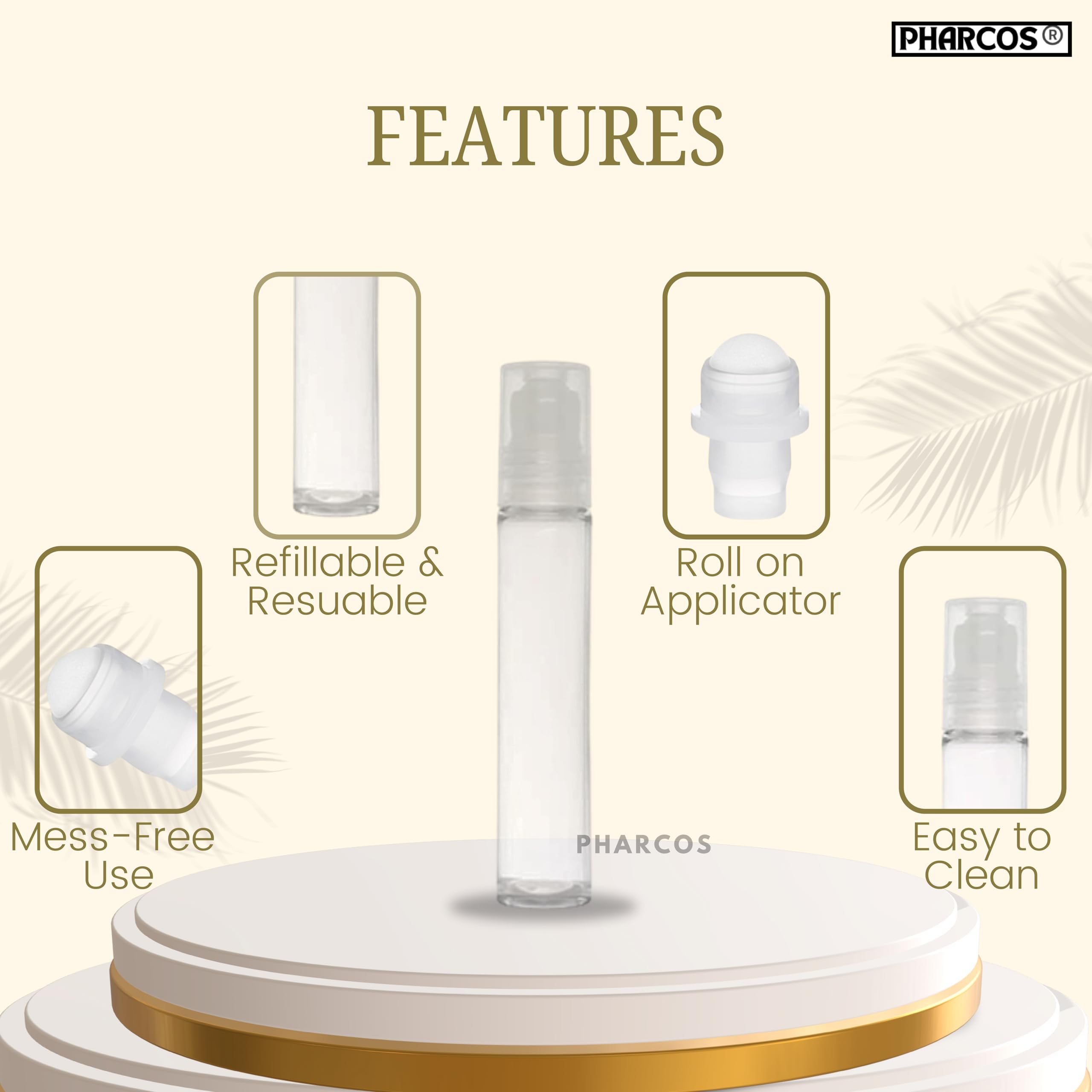 PHARCOS Pet (Plastic) Transparent Roll On Bottle - Food Grade Material For Refillable Deodarant, Essential Oils, Lip Balm, Eye Roller (Leak Proof Pack Of 4) 10Ml, Cream, Lotion, Oil 1