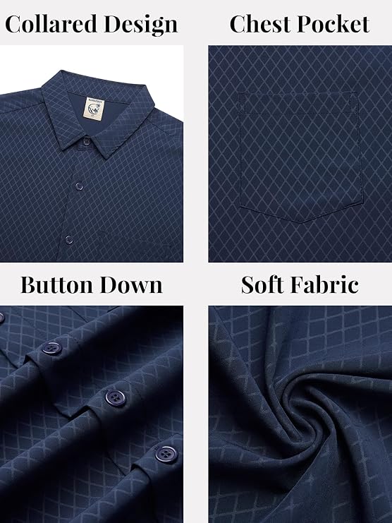 Hardaddy Men's Casual Button Down Shirt Short Sleeve Printed Button Up Business Dress Shirt for Men