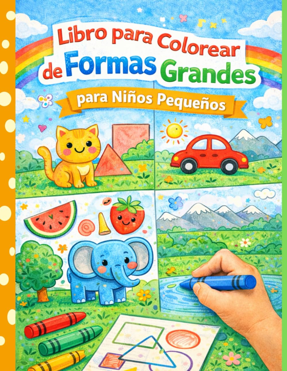 Libro para Colorear de Formas Grandes para Niños Pequeños: Aprendizaje temprano y descubrimiento de objetos, formas, animales y frutas de uso cotidiano, para niños de 3 a 5 años.