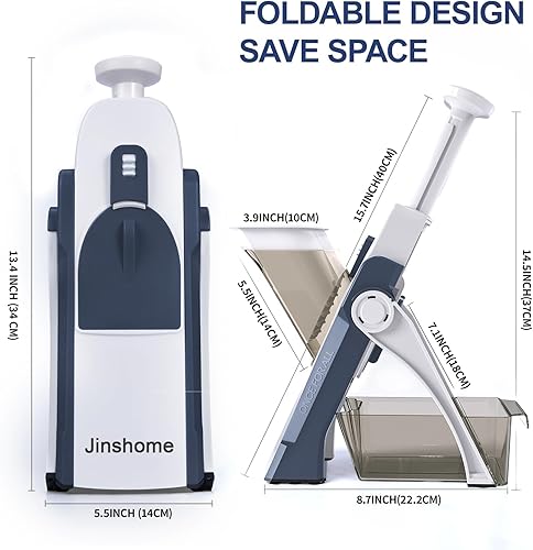 Miniatura 9 de Versión mejorada Cortadora de mandolina para cocina y picadora de verduras segura 5 en 1 y cortador de mandolina ajustable. Hoja desmontable, puede
