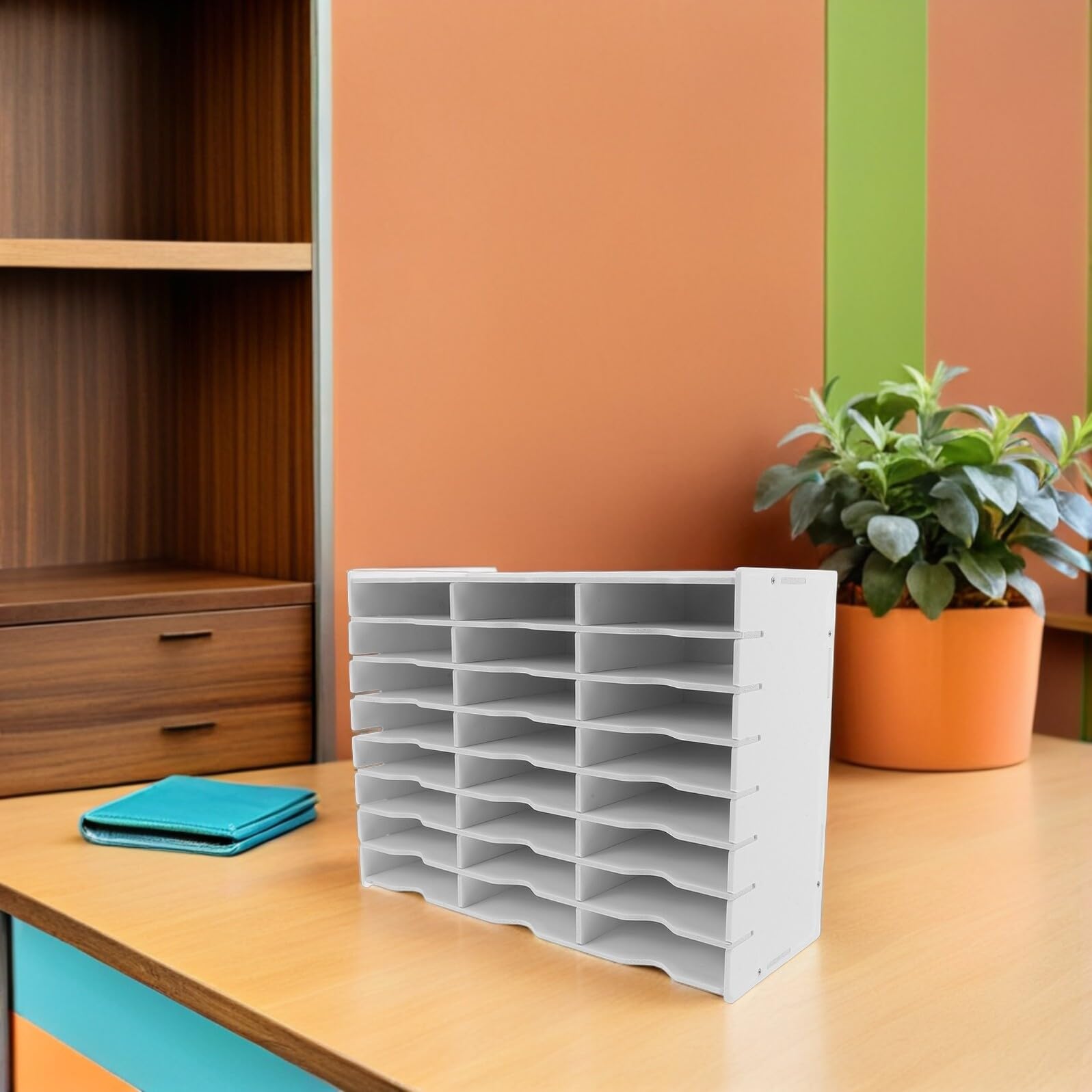 PLAFOPE Organizer da Scrivania con Scomparti per Timbri Porta Cellulare e Telecomando Scaffale Multiuso per Documenti e Materiale Creativo Supporto Resistente per Casa e Ufficio