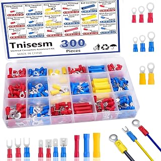 Tnisesm 300PCS Insulated Wire Crimp Connectors Kit - Ring, Spade, Butt, Quick Disconnect Terminals for Automotive Wiring AWG 22-10 TN-T01
