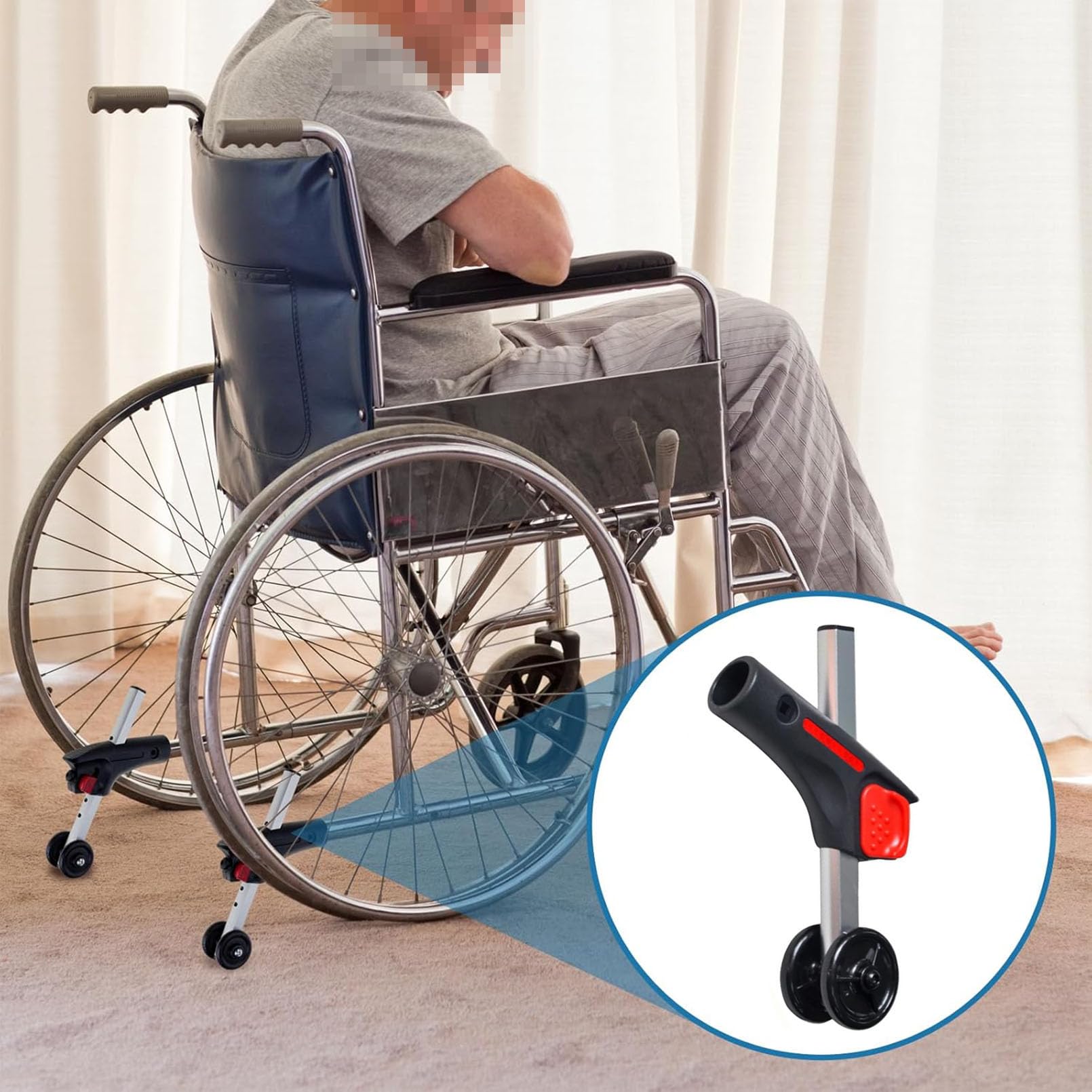 LDIW Kippschutz für Rollstuhl, Heckkipper Gerät, 8 Gänge höhenverstellbar, Aluminium Legierung Material, Anti Kipp-Räder Hinten für Manuelle und Elektrische Rollstühle,25mm