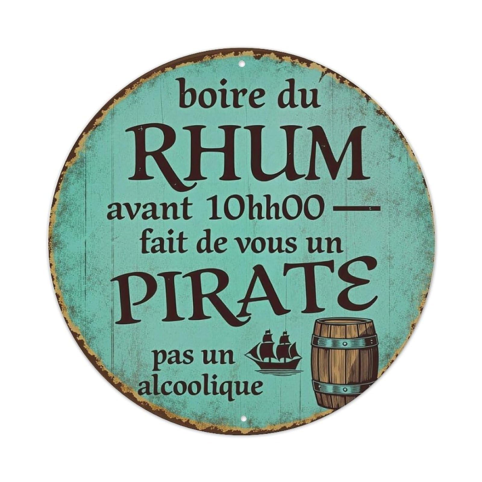 Rhum Pirate Barrel Ship Text Metal Tin Sign