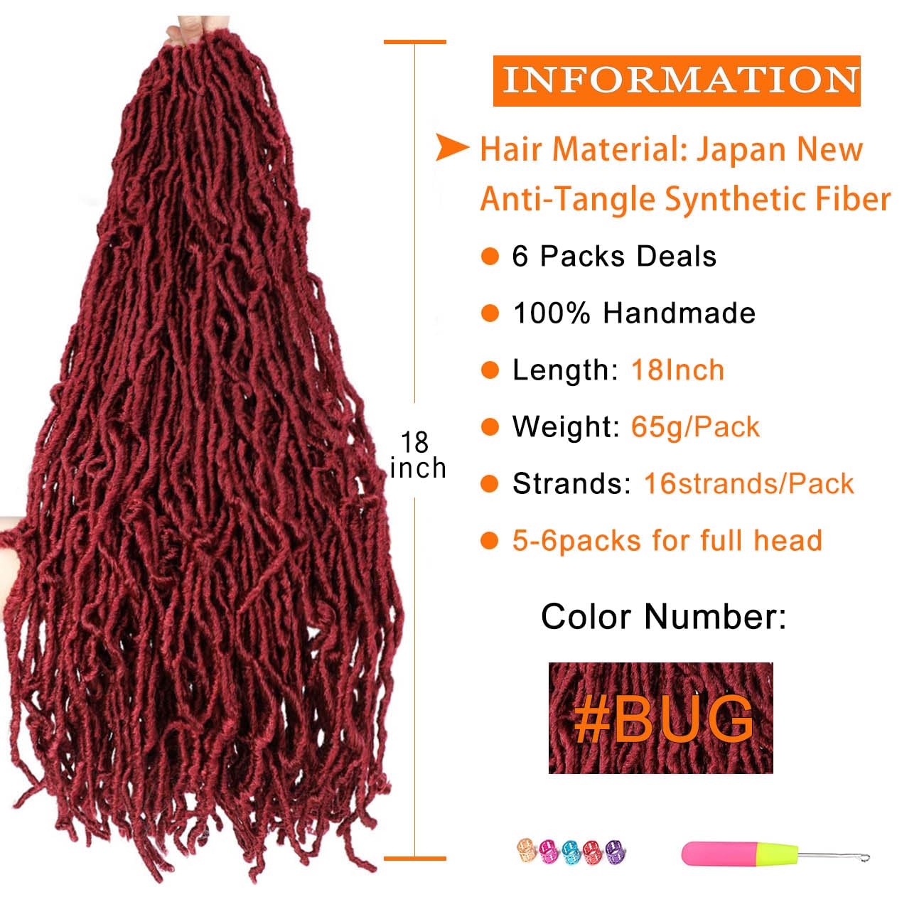 Burgundy Soft Locs Crochet Hair 18 Inch 6 Packs Faux Locs Crochet Hair Burg Pre Looped Knotless Natural Curly Wavy Crochet Braids Hair for Black Women (18 Inch, 6 Pack, BUG#)