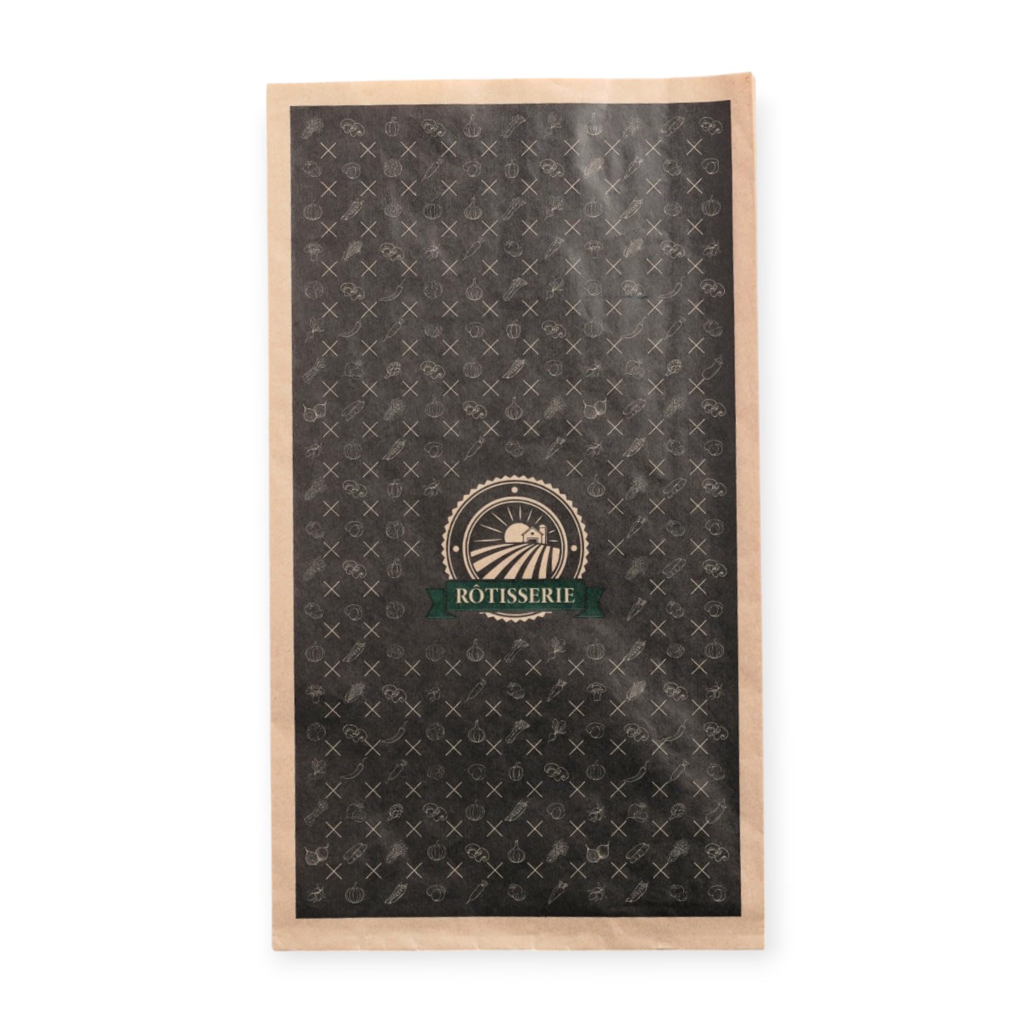 Lot de 500 Sacs Poulet Rôti XL & Poularde Ingraissables - 20+7x35 cm - Papier Alimentaire Décoré Rôtisserie - Sachet Anti-Fuite Maintien au Chaud pour Boucherie, Traiteur et Vente à Emporter