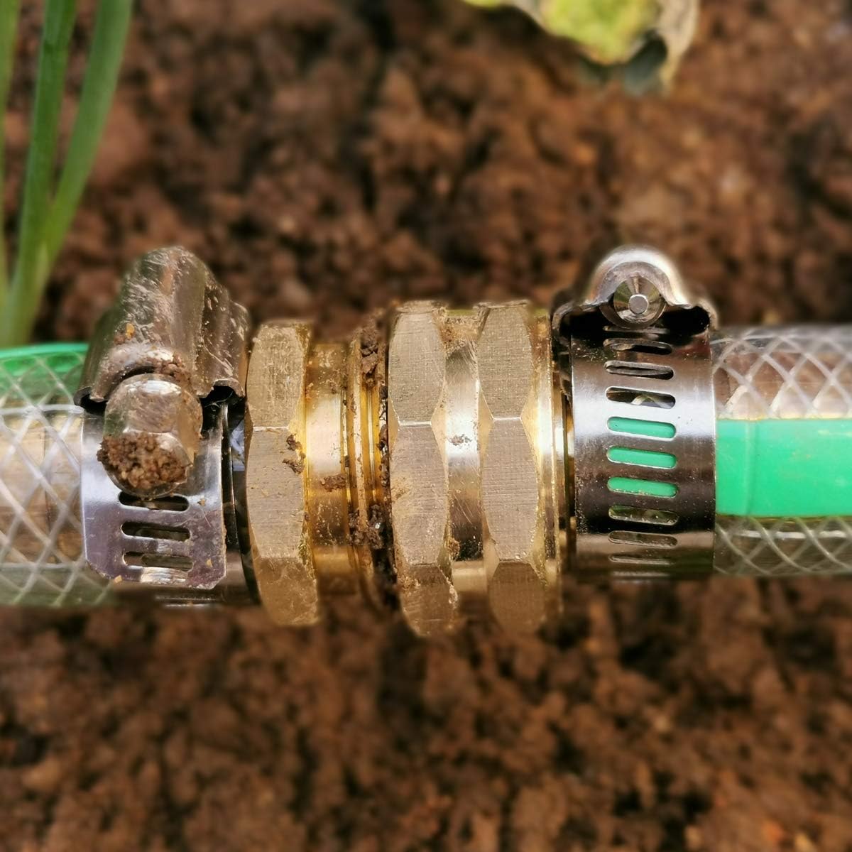 PLG Brass 3/4" Hose Repair Connector with Clamps, Male and Female Garden Hose End Repair Fittings 2 Set : Patio, Lawn & Garden