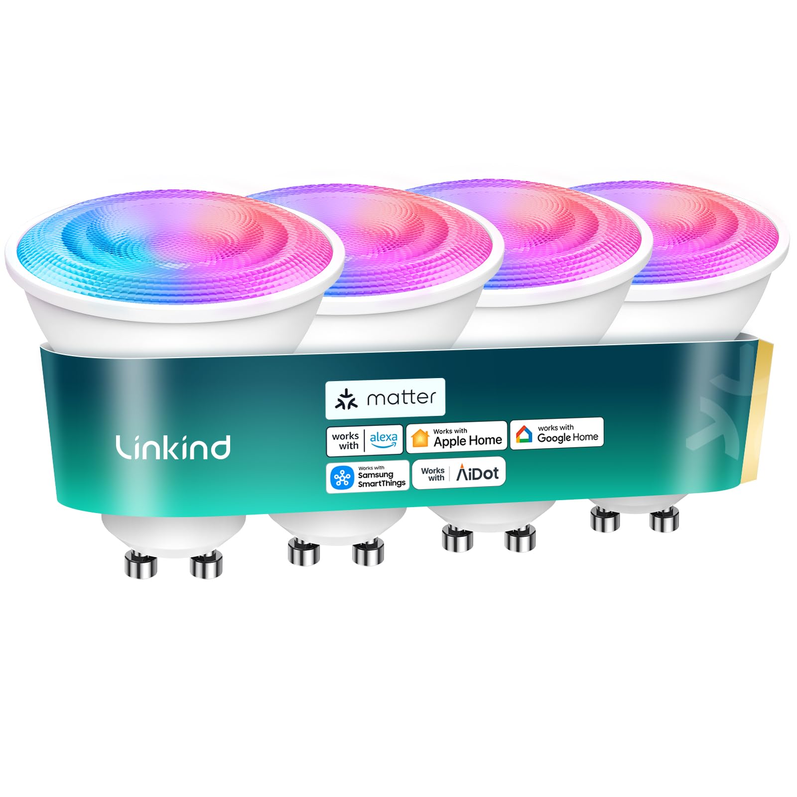 Photo 1 of Linkind Matter GU10 Smart Light Bulbs, 40W 470LM Color Changing Light Bulbs, Compatible with Alexa/Google Home/Apple Home, Warm&Daylight White(1800K-6500K), Music Sync & Dynamic Light Shows, 4Pack