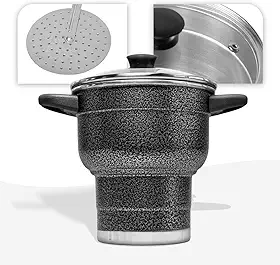 Cuscuzeira 16 Granitta Cuscuzeiro Craquelado Tampa de Vidro Com Válvula de Vapor Inox Resistente Revestimento Externo
