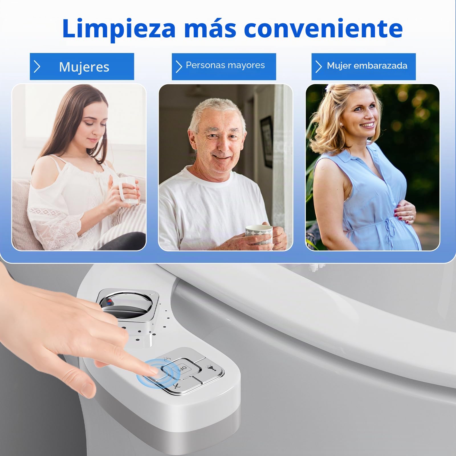 Bidet para WC Portátil No Eléctrico, Adaptador Bidet para Inodoro Doble Boquilla Retráctil, Presión de Agua Ajustable