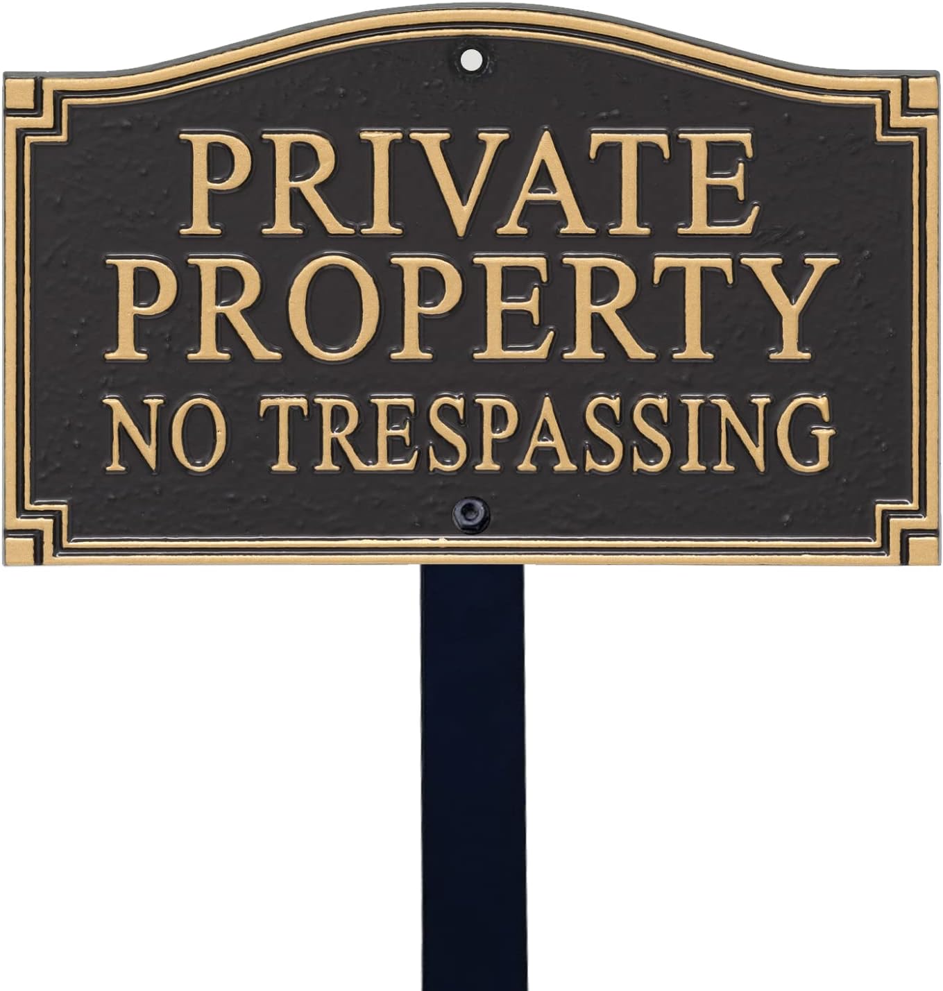 SmartSign Private Property No Trespassing Metal Plaque - GardenBoss Statement Yard Sign 5.75" x 9.5" Solid Heavy Duty Cast Aluminum Plaque with 18" Black Lawn Stake, Made in USA