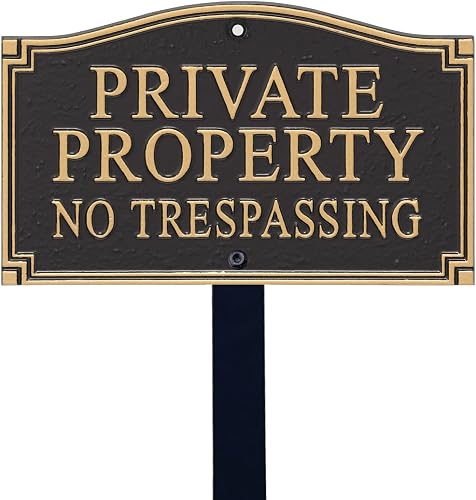 SmartSign “Private Property, No Trespassing” GardenBoss Statement Plaque | 5.75" x 9.5" Aluminum Plaque with 18" Black Lawn Stake