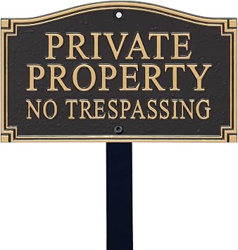 SmartSign Private Property No Trespassing Metal Plaque - GardenBoss Statement Yard Sign 5.75" x 9.5" Solid Heavy Duty Cast Aluminum Plaque with 18" Black Lawn Stake, Made in USA