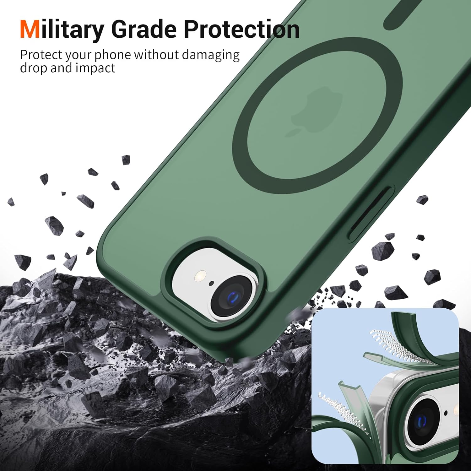 vnnink for iPhone 16e Case,Magnetic Matte Military Grade Drop Protection Translucent Cell Phone Cover - Slim Rugged Durable Shockproof Bumper Cover-Forest Green - Image 5