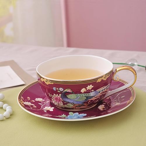 Miniatura 7 de ACMLIFE Juego de té de porcelana de hueso para un juego de tetera y taza, juego de té floral vintage para una tetera con taza de té y platillo, 12