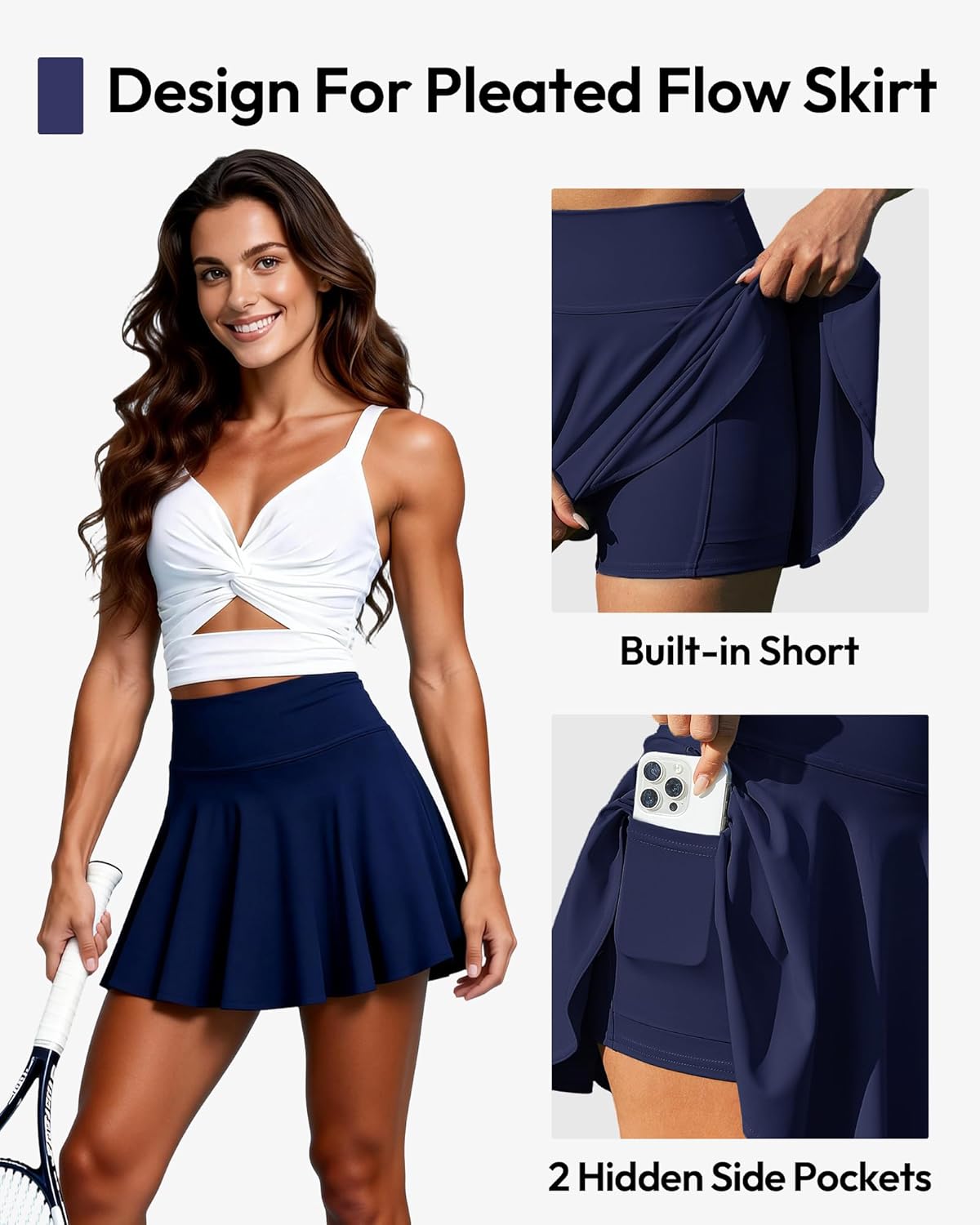 CE' CERDR 3/5 Pack Womens Tennis Skirts High Waisted Pleated Athletic Skorts with Pockets Golf Workout Skirt