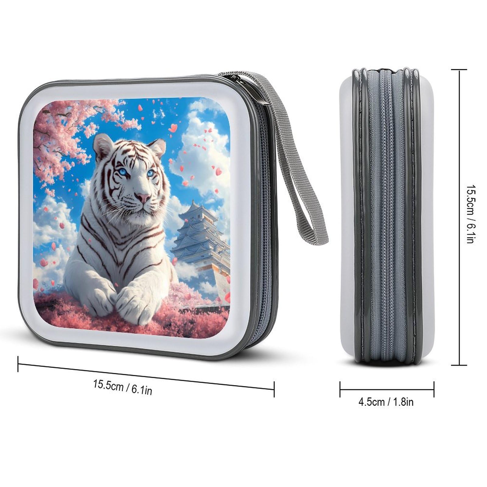 White Tiger Cherry Flower CD Case Plastic DVD Case Holder Wallet Disc Storage Organizer for Car Travel
