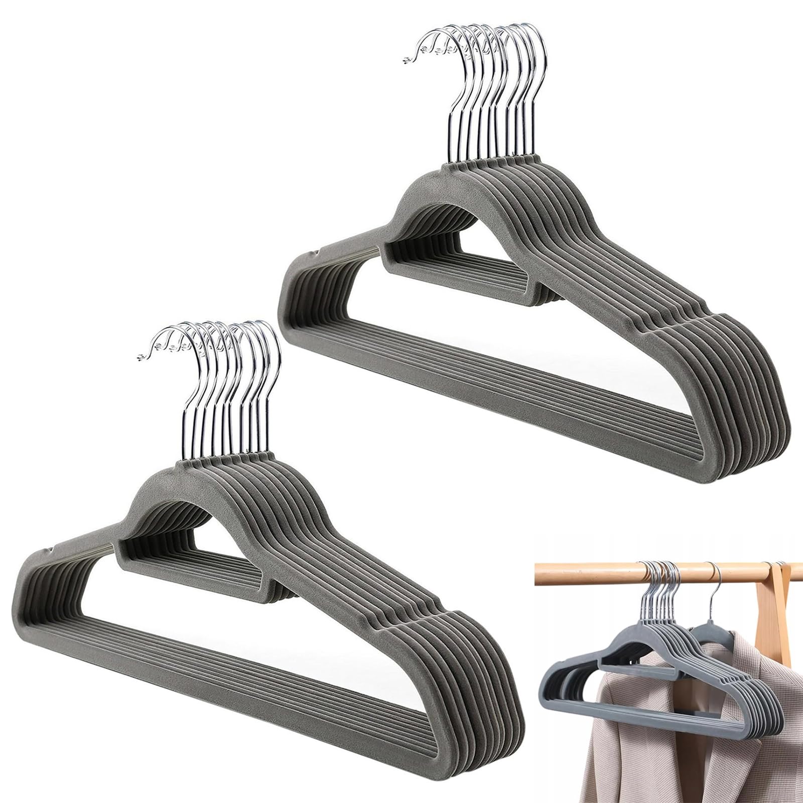 Cintres en velours de 42 cm gris pour costumes et robes | Lot de 20 pièces