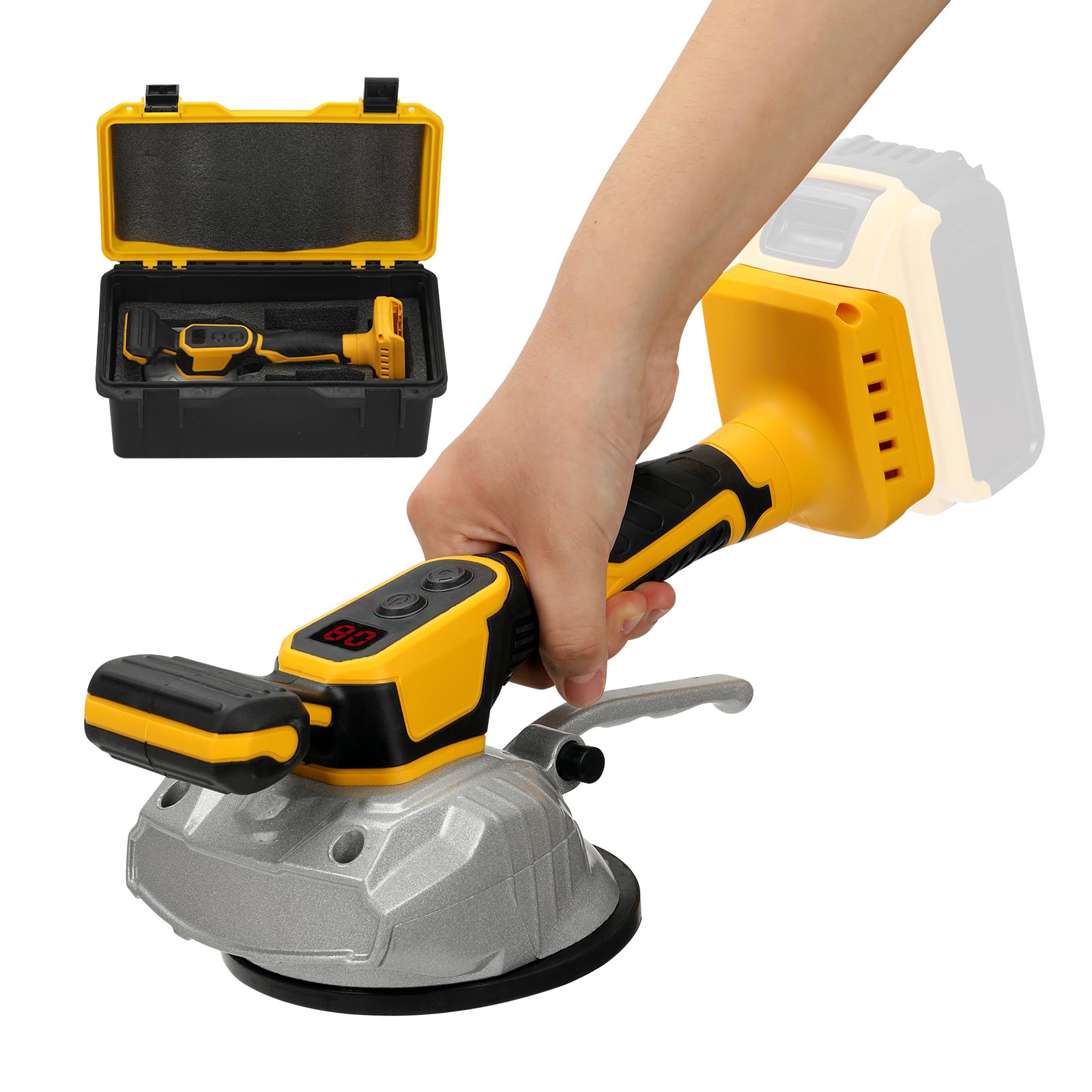 Outil de vibration de carrelage pour batterie Dewalt 20 V | Ventouse de 13 cm | Adsorption de 50 kg | 8 vitesses réglables | Convient pour carrelage de 20,3 à 119,4 cm | avec affichage numérique pour