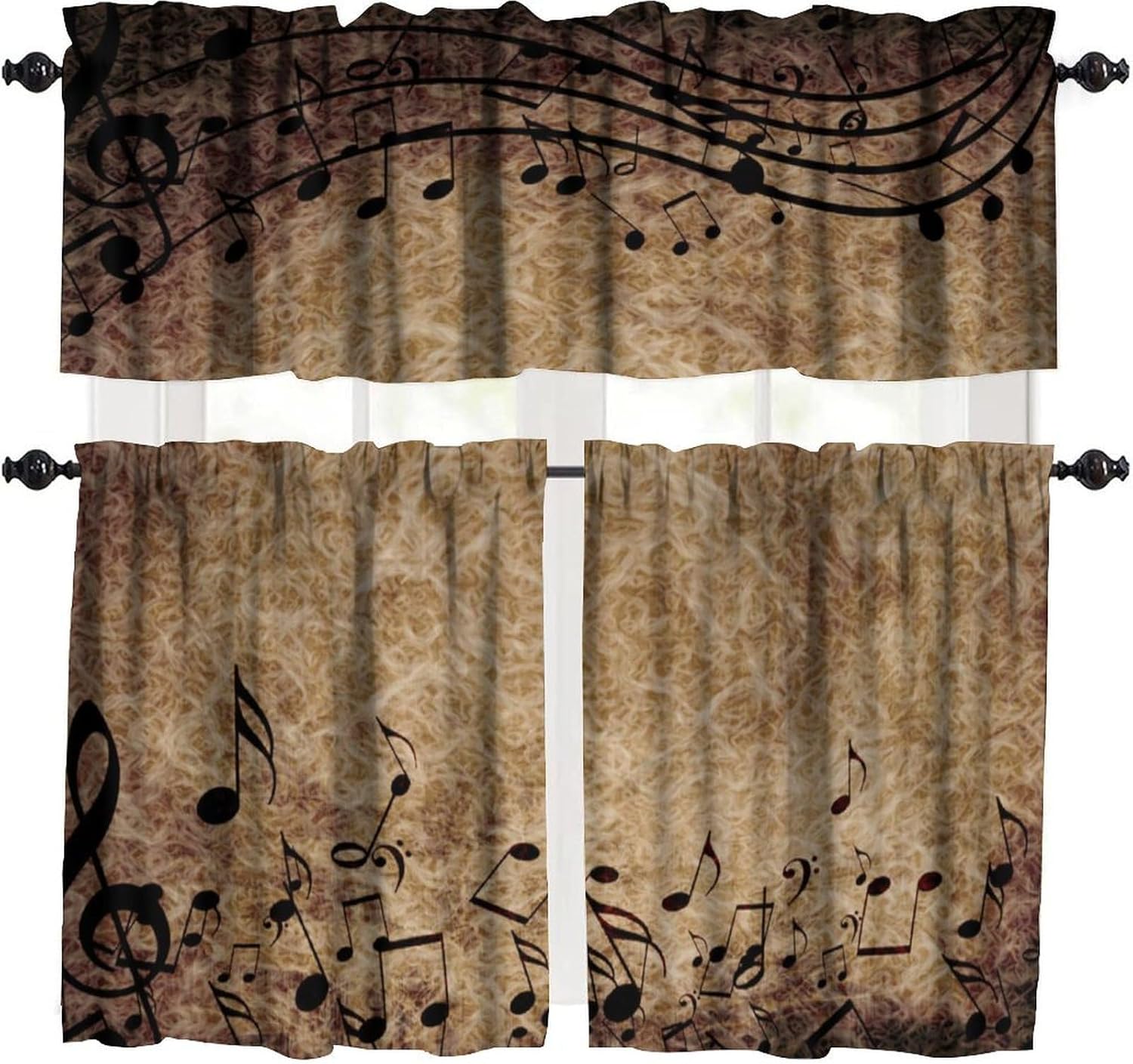 Musical Note Valance Curtains, Brown Vintage Art Abstract Minimal Geometric Symbol Pattern Blackout Home Decor Short Window Treatments Drapes for Bedroom Living Room Kitchen 54x18in x1P/27x24in 2P