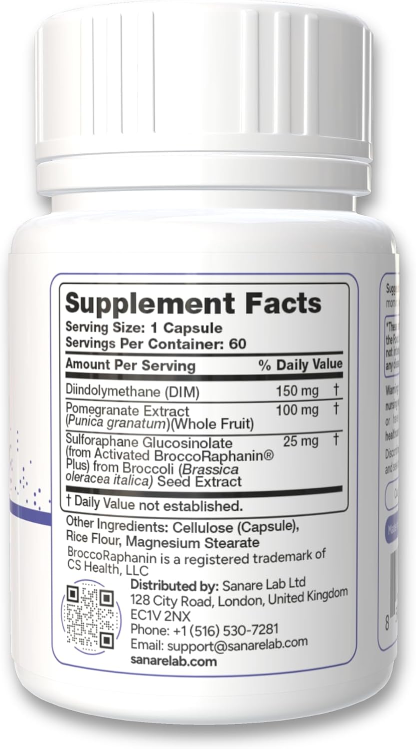 DIM SGS Complex 150mg – Diindolylmethane with Broccoli Seed Extract & Pomegranate – Hormone Balance Support for Women & Men – Vegan, Non-GMO, 60 Capsules - Image 2