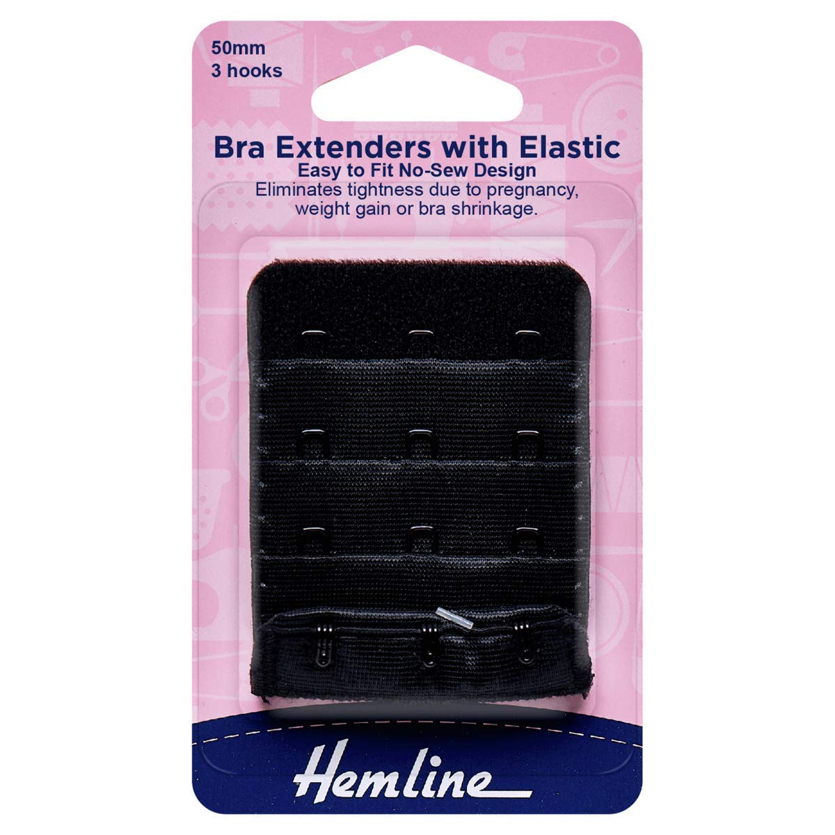 Hemline Women's Black Bra Extender, 50Mm