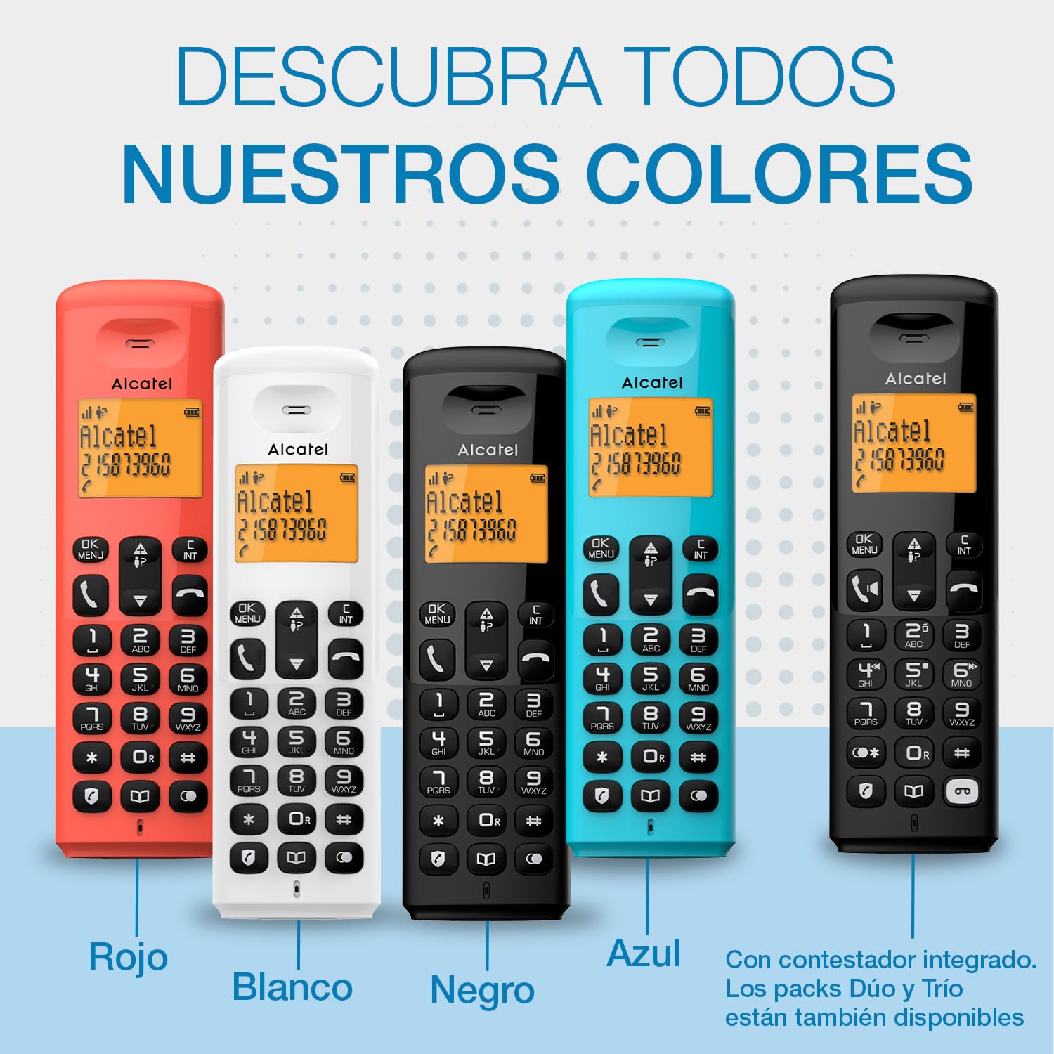 ALCATEL E260 S. Voice Dúo- Teléfono inalámbrico DECT con contestador automático -Diseño Compacto - Gran Pantalla retroiluminada - Manos Libres - Bloqueo de Llamadas no deseadas - 2 terminales - Negro
